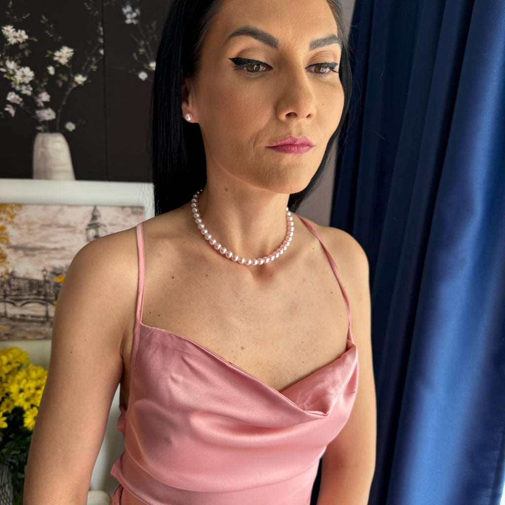 Classic Pink Choker Necklace Crystal Pearl Collection Wedding Accessory Essential Bridal Jewelry Set Bridesmaids Gift Idea Premium Quality Construction Gold Clasp Feature Comfortable Wear Design Formal Event Necessity Special Occasion Piece