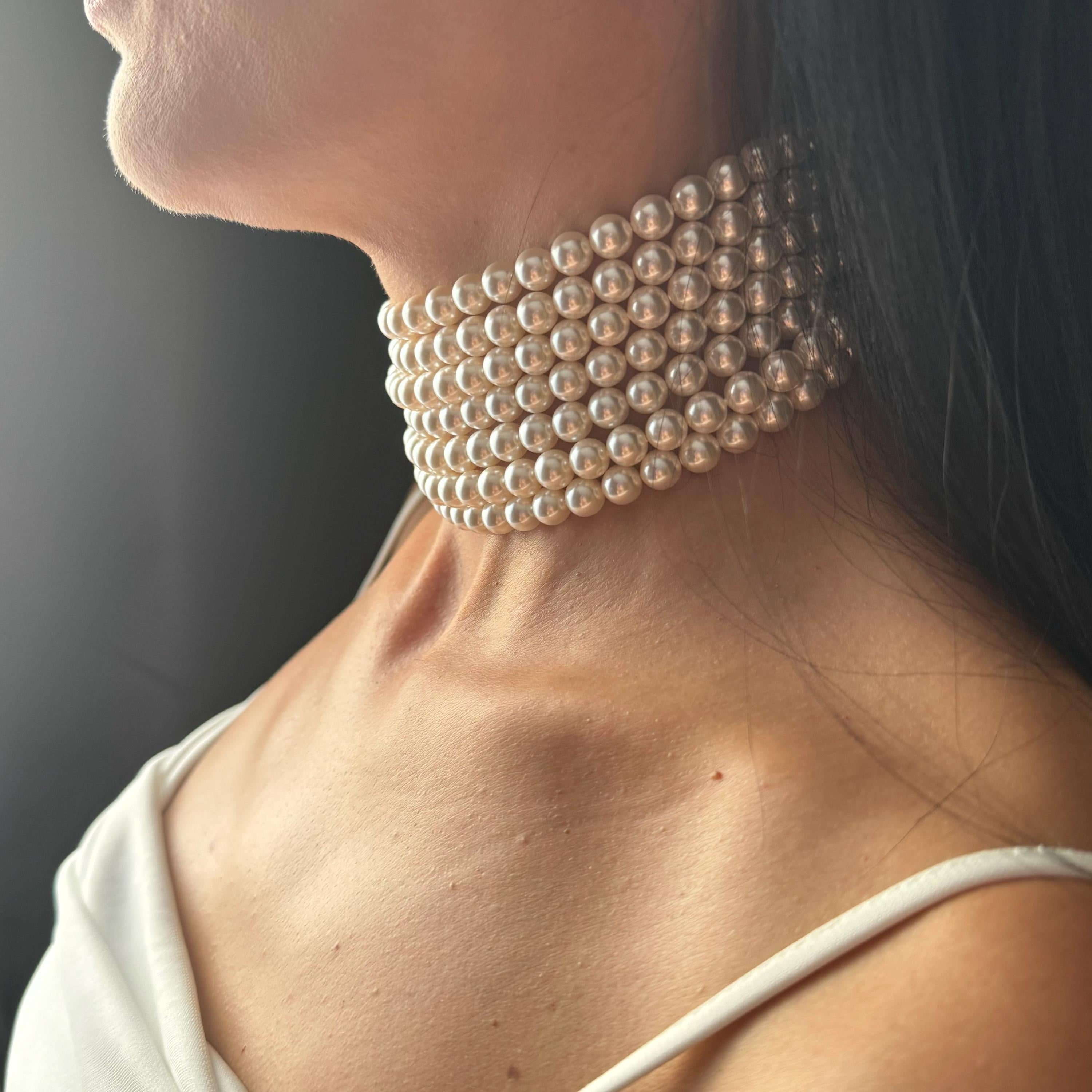 Seven Strand Pearl Necklace Bridal Choker Design Wedding Accessory Elegant Crystal Pearls Statement Piece Formal Wear Collection White Chunky Style Luxury Jewelry Wedding Day Essential Timeless Beauty Classic Bridal Look Special Occasion