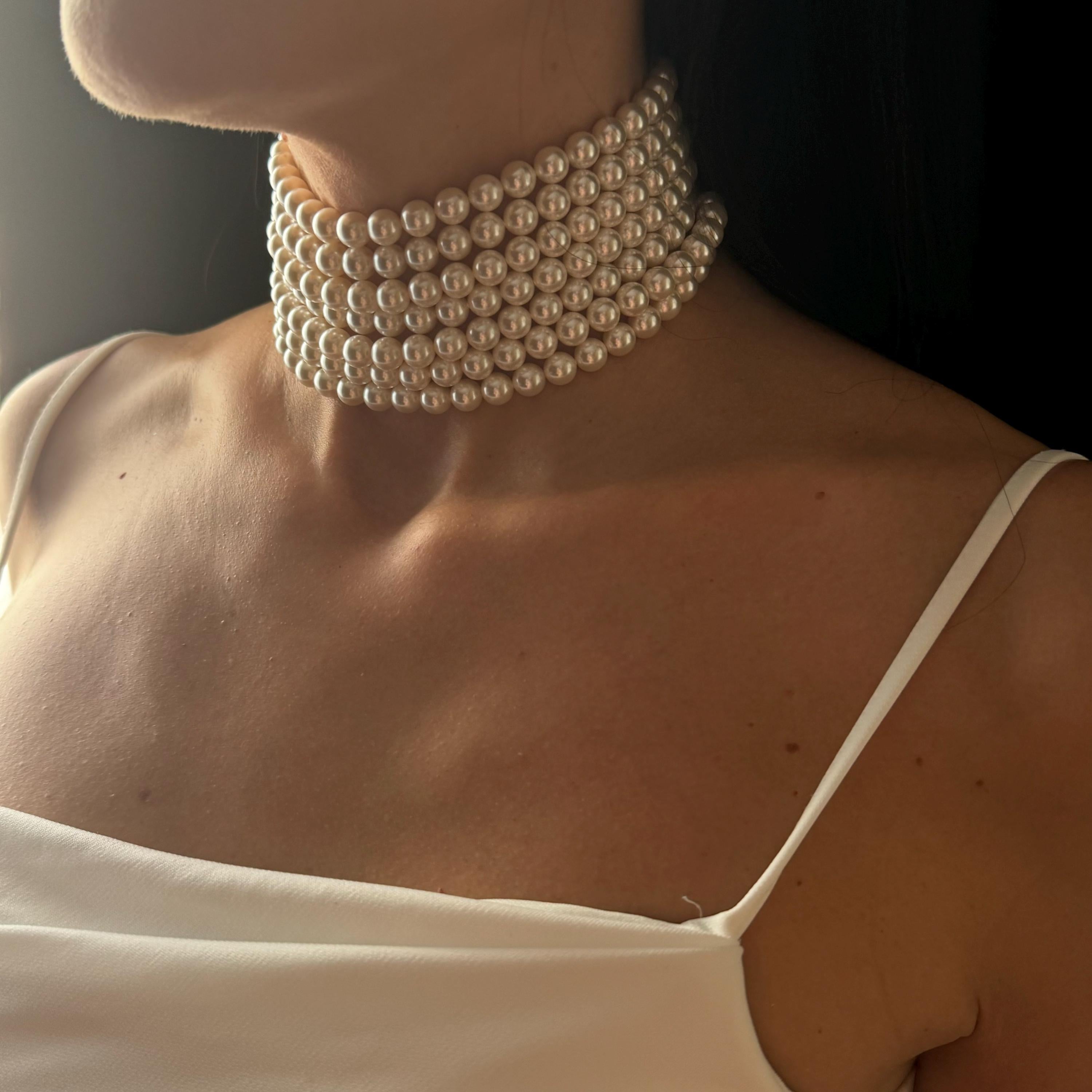 Elegant Wedding Choker Bridal Pearl Necklace Crystal Bead Design Multi Layer Statement Piece White Pearl Collection Formal Wear Accessory Chunky Style Luxury Jewelry Wedding Day Essential Timeless Beauty Classic Look Special Occasion