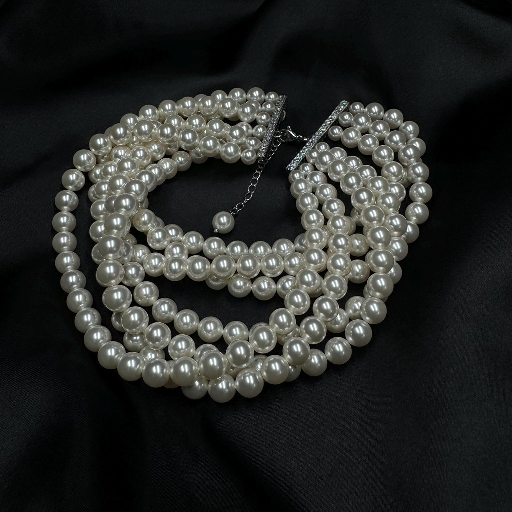 Pearl Choker Necklace Wedding Jewelry Vintage Style Elegant Accessory Multi Layer Statement White Chunky Design Formal Wear 7 Strand Luxury