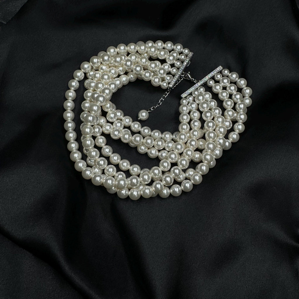 Pearl Choker Necklace Wedding Jewelry Vintage Style Elegant Accessory Multi Layer Statement White Chunky Design Formal Wear 7 Strand Luxury