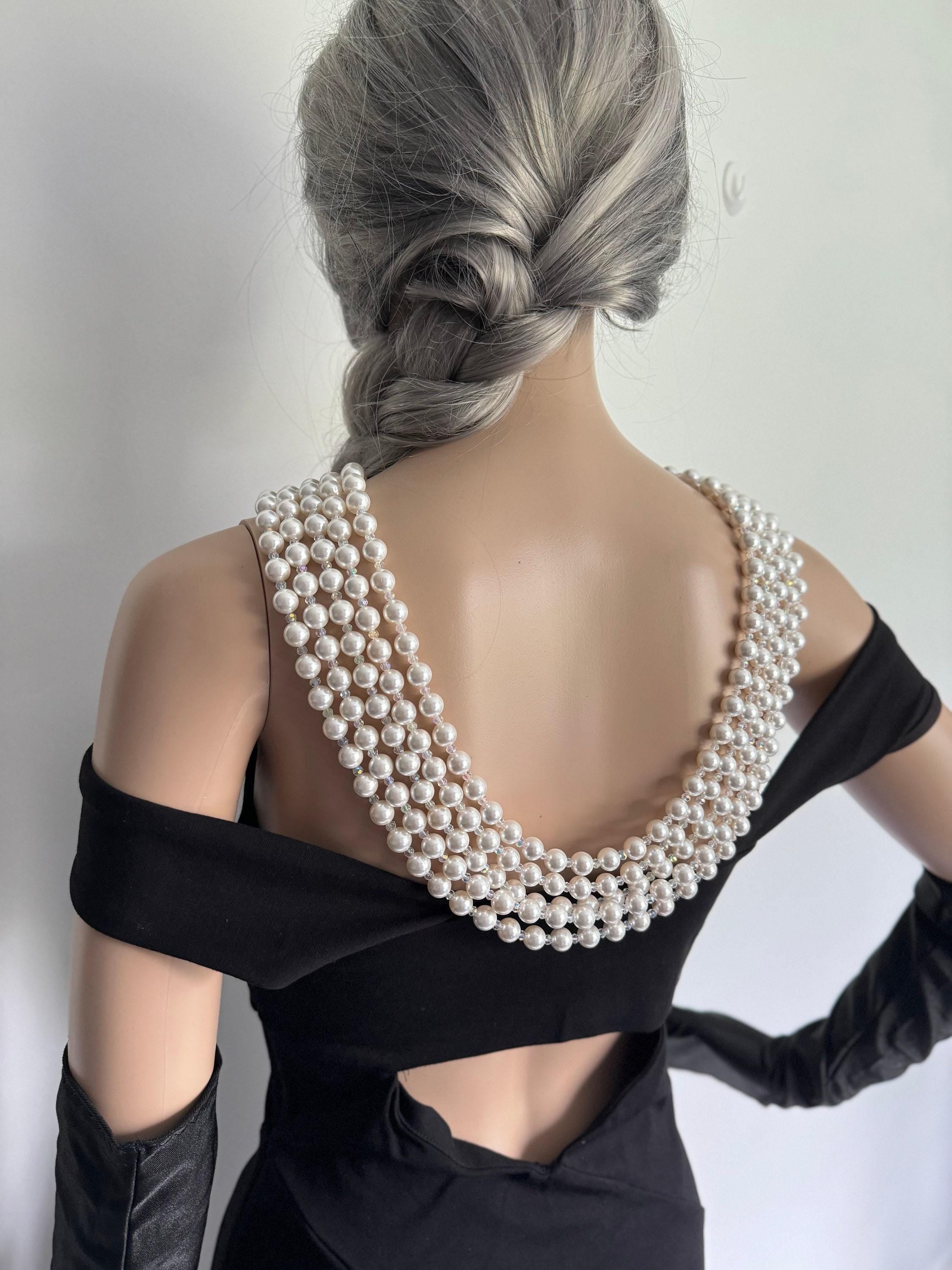 Statement Pearl Necklace Back Drop Jewelry Accessory Formal Wear Gatsby Inspired Art Deco 1920 Luxury Piece Multi Strand Breakfast at Tiffan