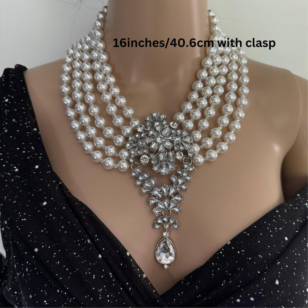 Statement Pearl Necklace Back Drop Jewelry Accessory Formal Wear Gatsby Inspired Art Deco 1920 Luxury Piece Multi Strand Breakfast at Tiffan