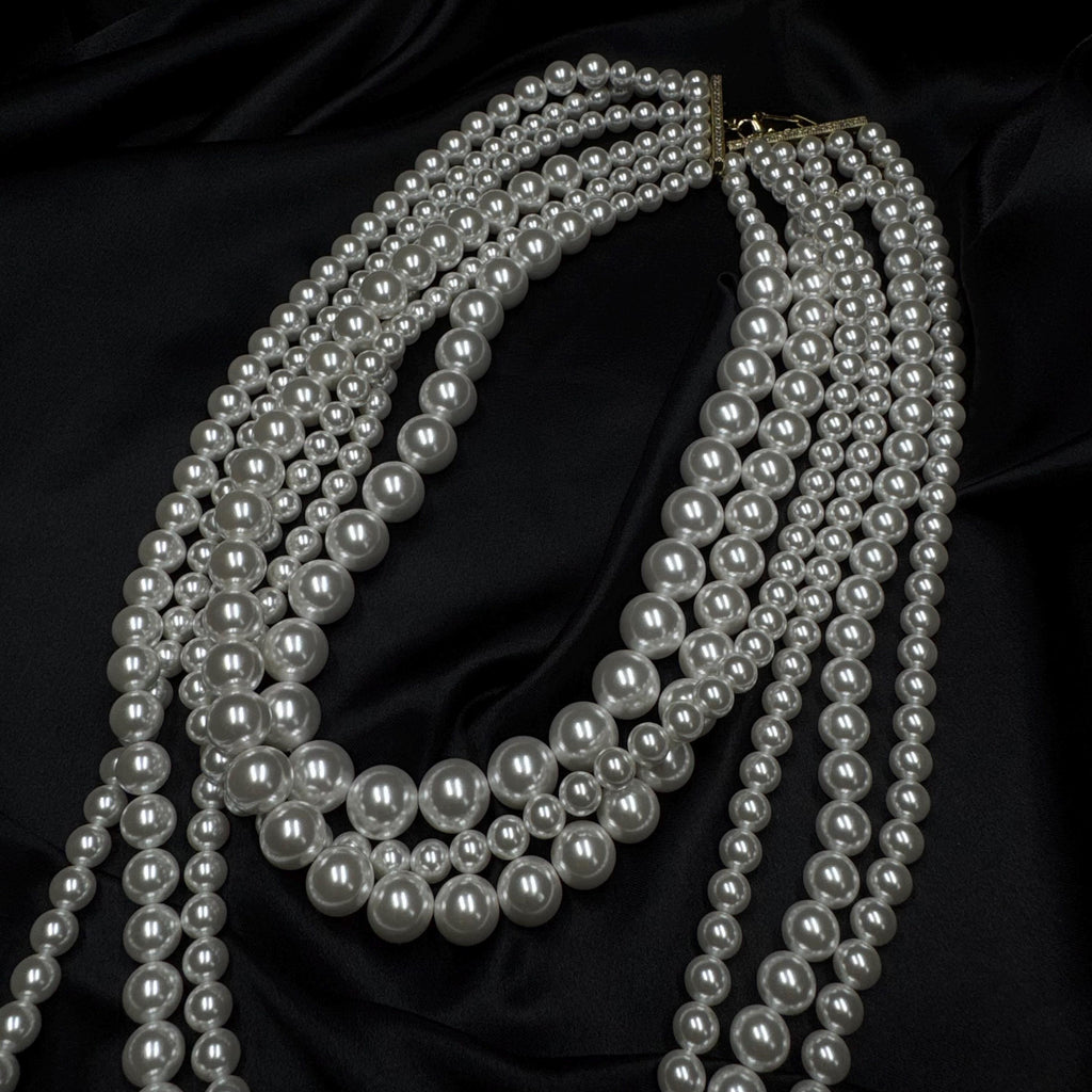 Chunky Pearl Necklace Cascade Design Statement Piece Costume Jewellery Multi Layer Oversized Accessory 1920 Party Elegant Style Classic Look