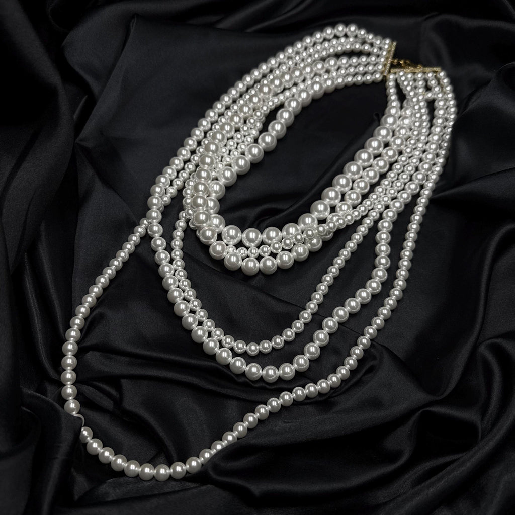 Chunky Pearl Necklace Cascade Design Statement Piece Costume Jewellery Multi Layer Oversized Accessory 1920 Party Elegant Style Classic Look