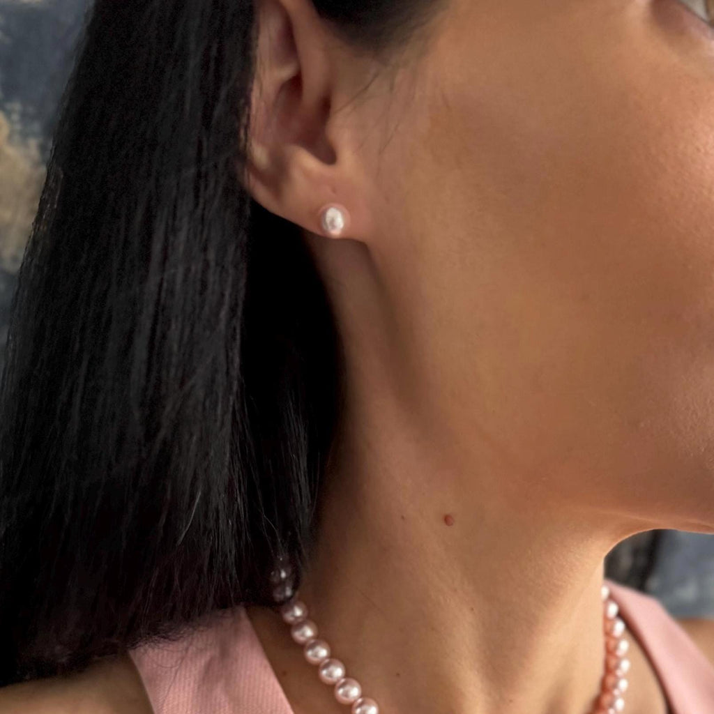 Pink Pearl Earring Gift Her Birthday Bridesmaid Jewelry Wedding Sterling Silver Stud in Box Valentines Day Special Present Elegant Accessory