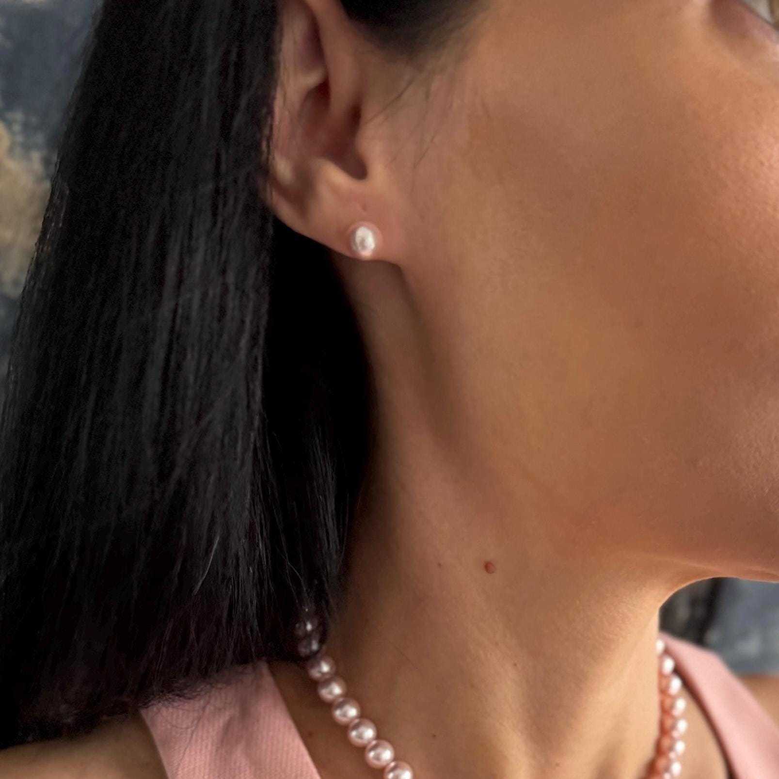 Pink Pearl Earring Gift Her Birthday Bridesmaid Jewelry Wedding Sterling Silver Stud in Box Valentines Day Special Present Elegant Accessory