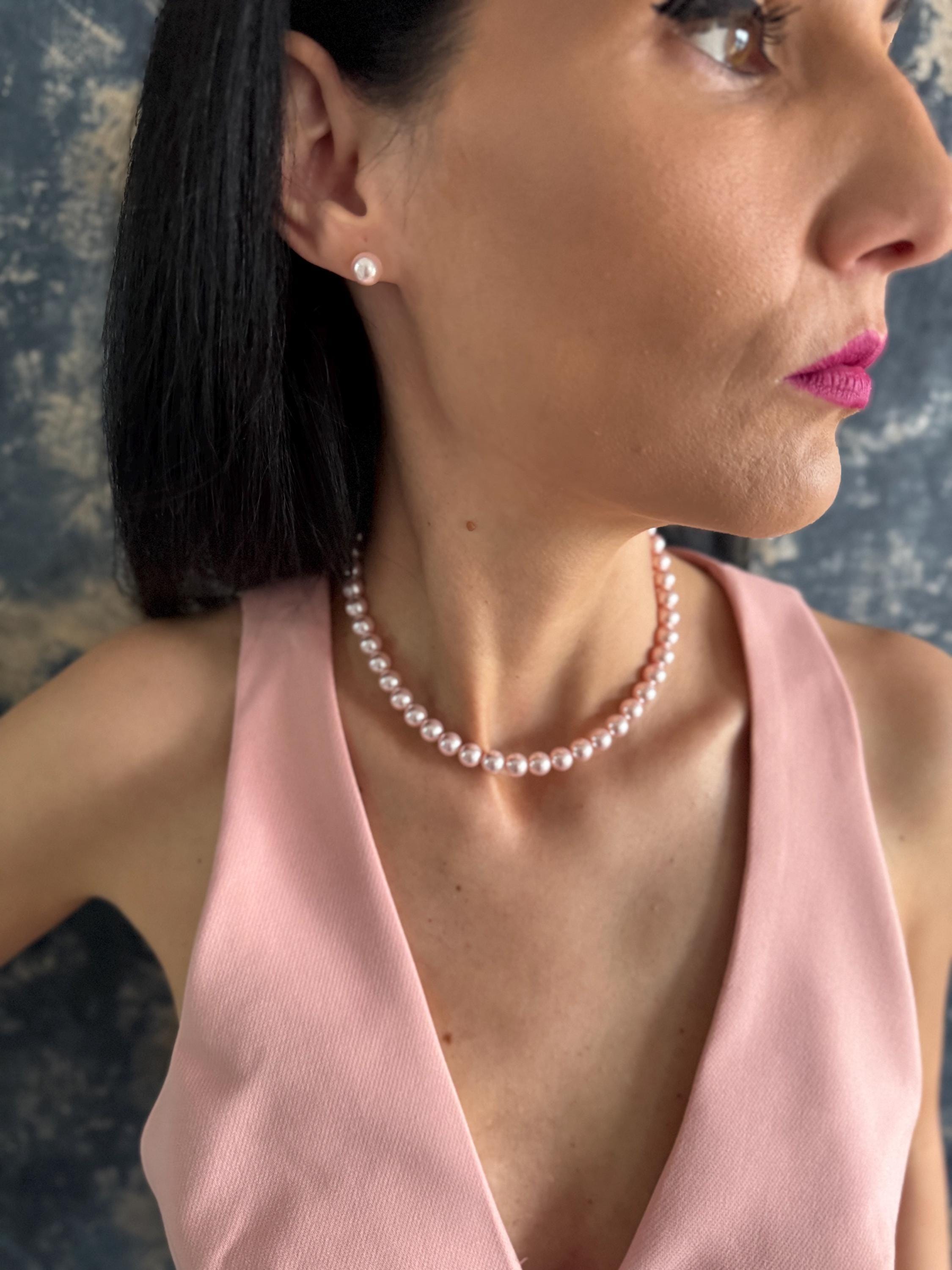 Pink Pearl Earring Gift Her Birthday Bridesmaid Jewelry Wedding Sterling Silver Stud in Box Valentines Day Special Present Elegant Accessory