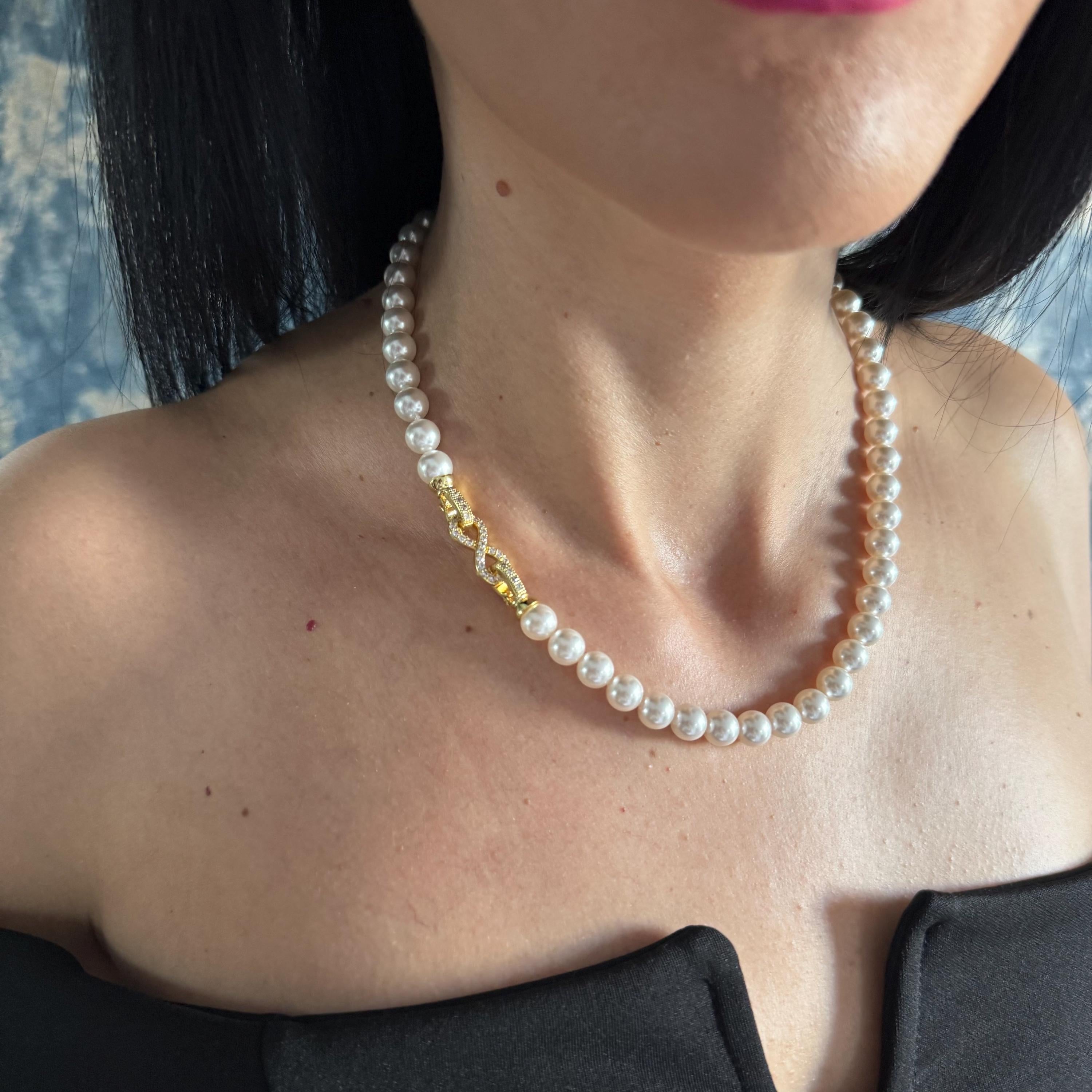 Pearl Choker Necklace Bridal Jewelry Wedding Accessory Infinity Symbol Elegant Collar Classic Ivory Pearls White Custom Length High Quality
