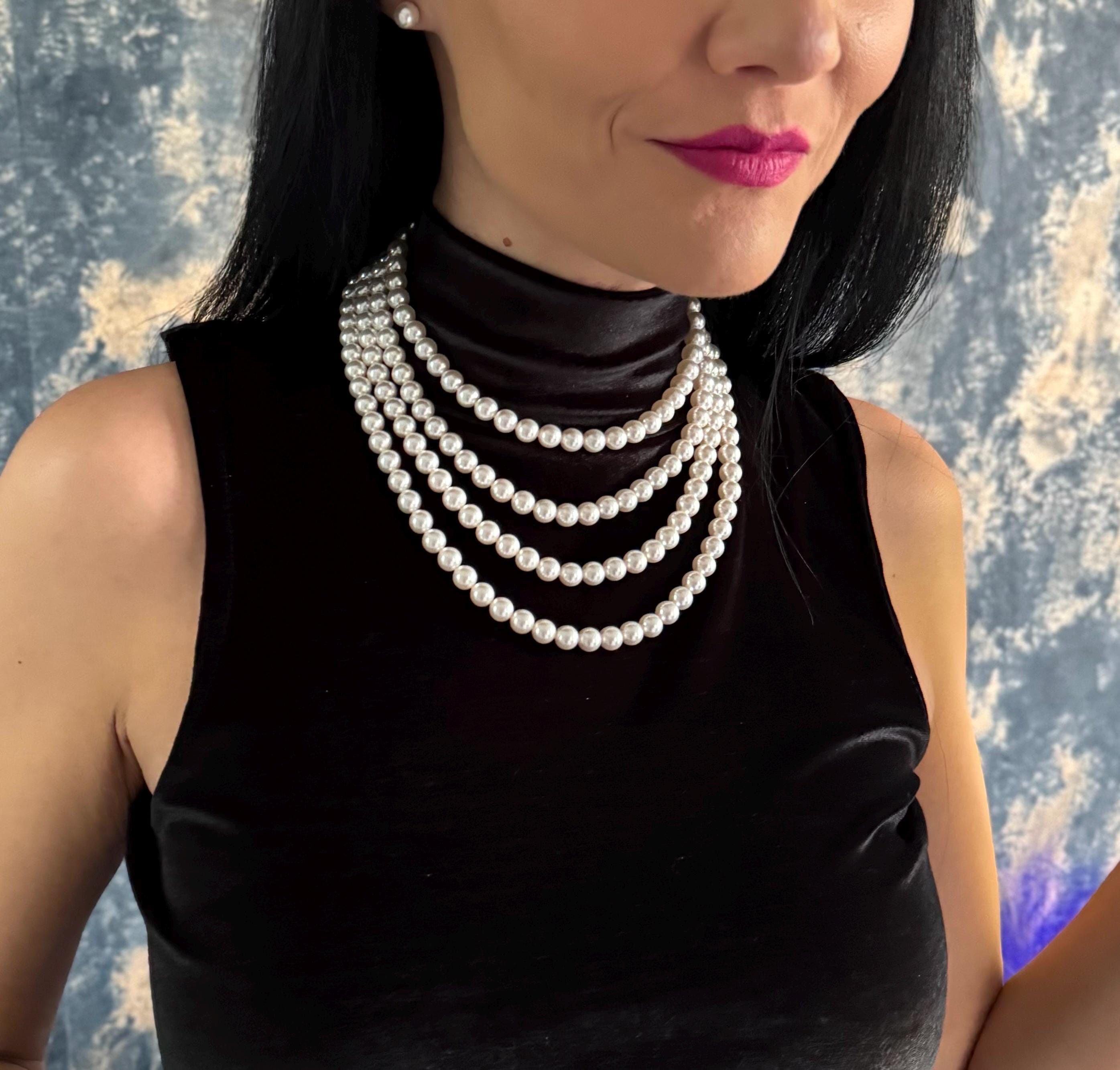 Multilayer Pearl Necklace Crystal Cascade Classic Wedding Accessory Bridal Jewelry Elegant Piece Costume Jewellery Formal Evening Party 1920