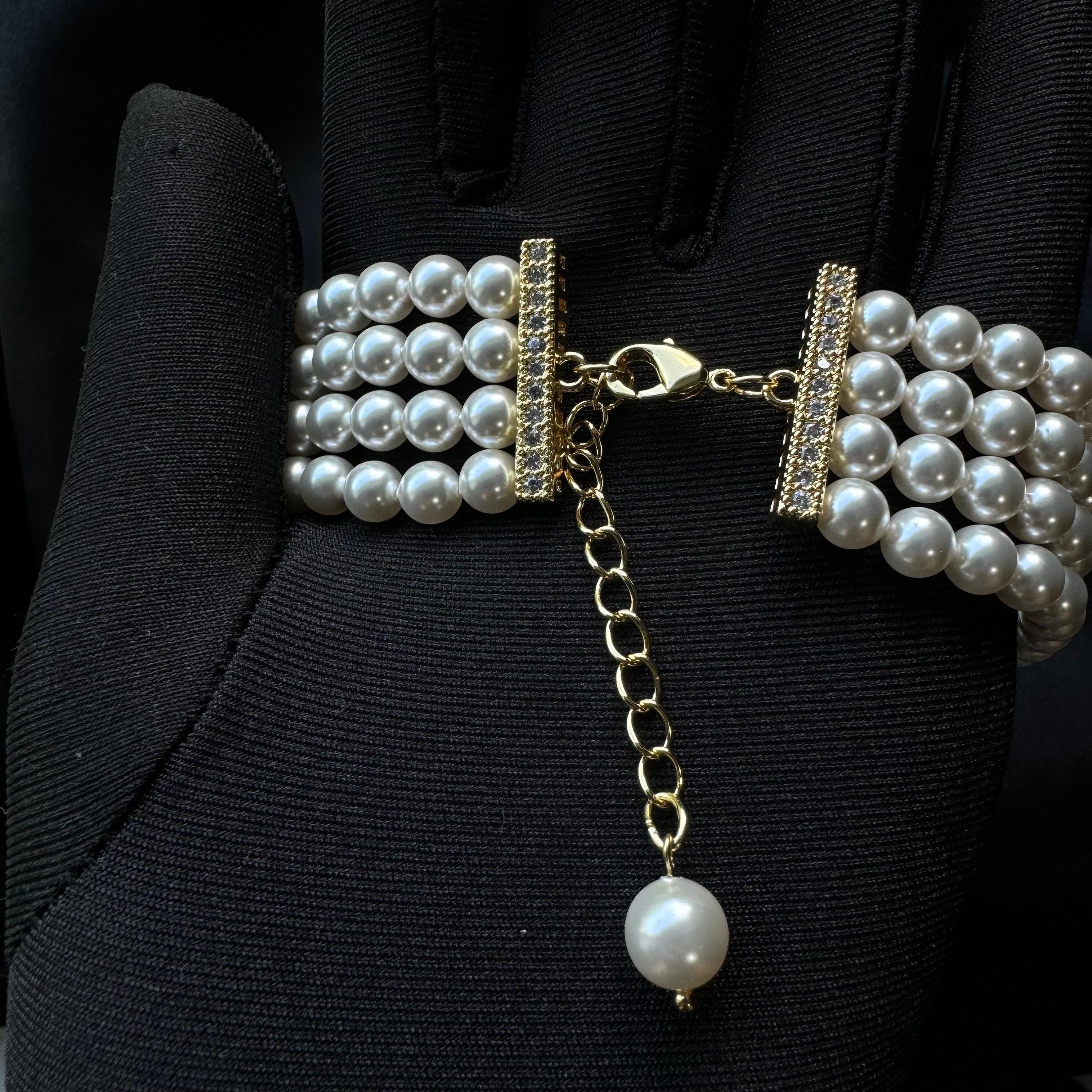 Layered Pearl Bracelet Vintage Style Wedding Accessory Bride Crystal Jewelry Statement Piece Multi Layer Elegant Design Bridal Wrist Costume