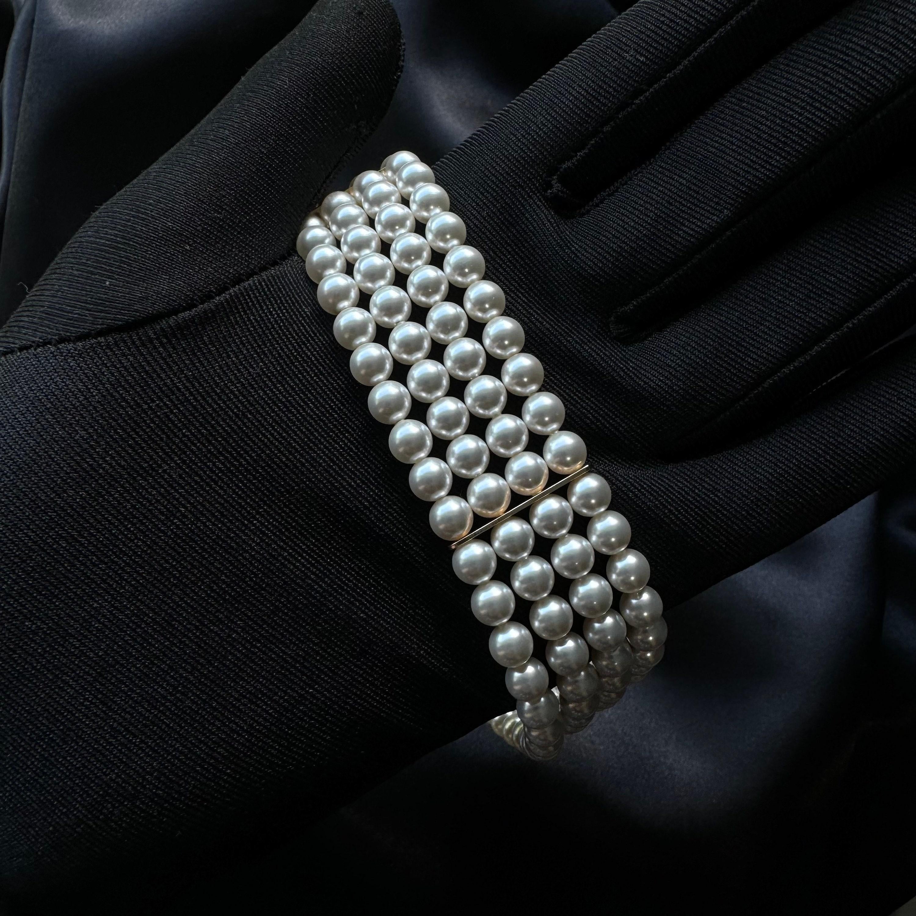 Layered Pearl Bracelet Vintage Style Wedding Accessory Bride Crystal Jewelry Statement Piece Multi Layer Elegant Design Bridal Wrist Costume