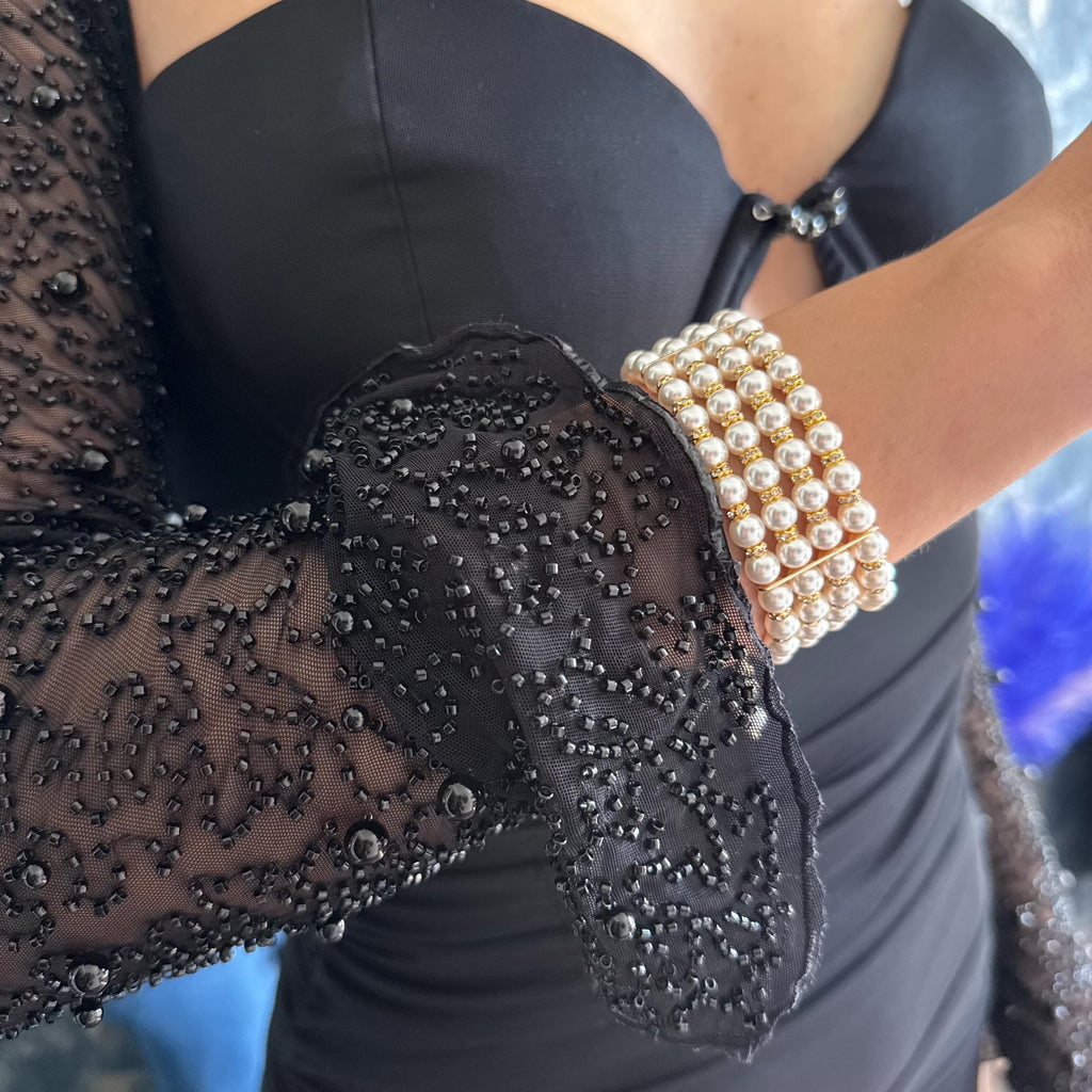 Layered Pearl Bracelet Rhinestone Bride Accessory Wedding Jewelry Formal Occasion Vintage Style Statement Piece Costume Jewellery Multi Row