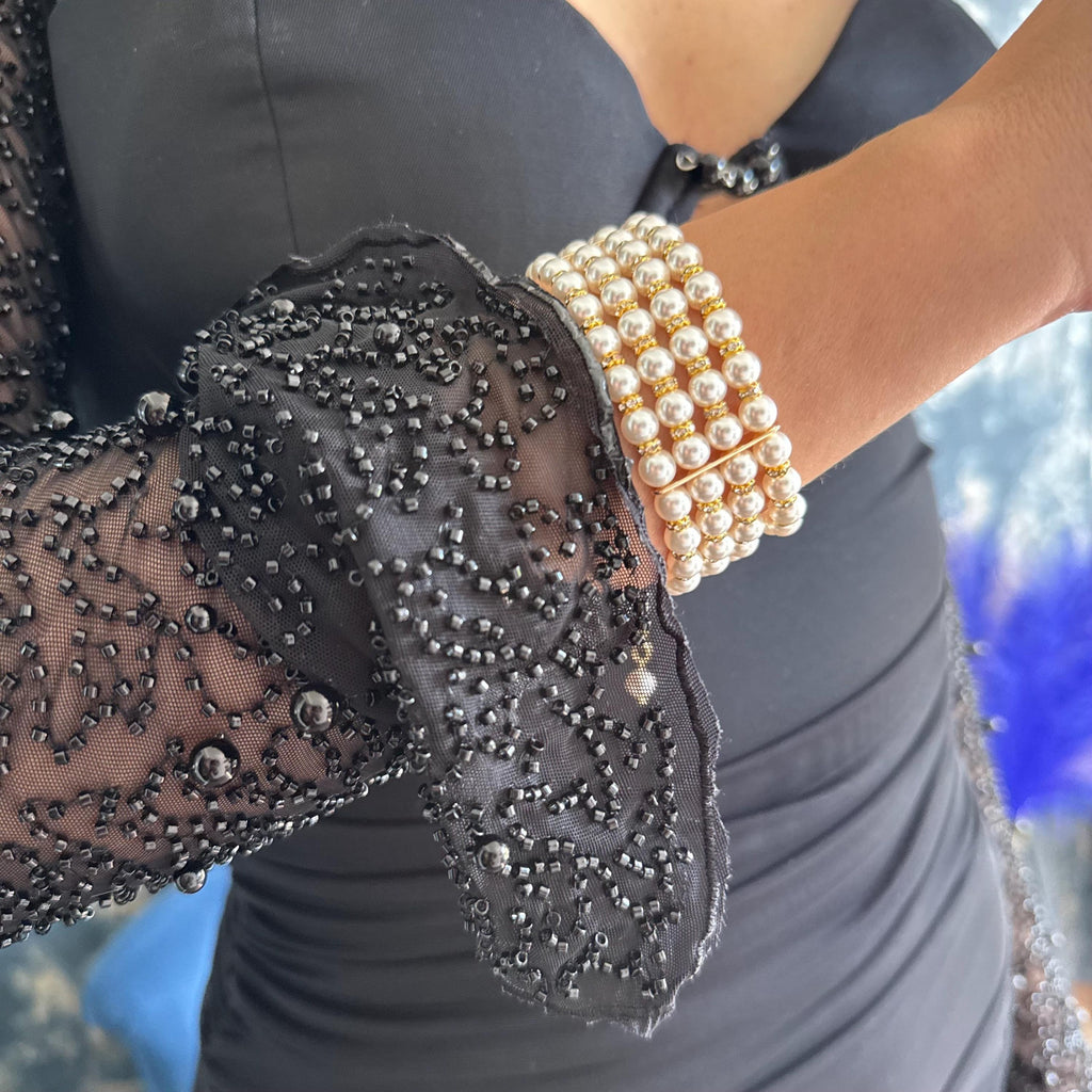 Layered Pearl Bracelet Rhinestone Bride Accessory Wedding Jewelry Formal Occasion Vintage Style Statement Piece Costume Jewellery Multi Row