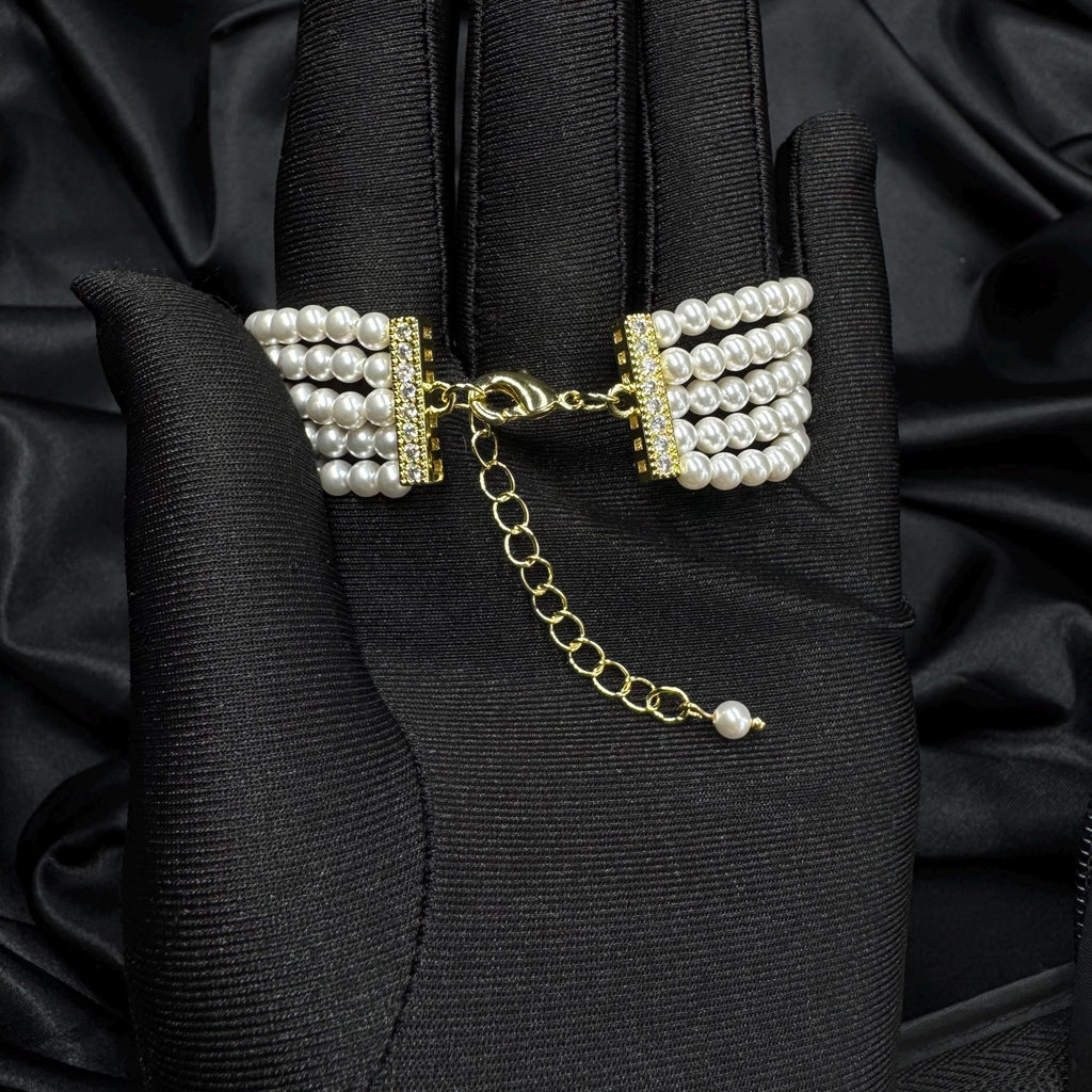 Pearl Wedding Bracelet Bride Accessory White Layered Design Elegant Cuff Bridal Jewelry Handmade Piece Dainty Wristlet Formal Event Crystal