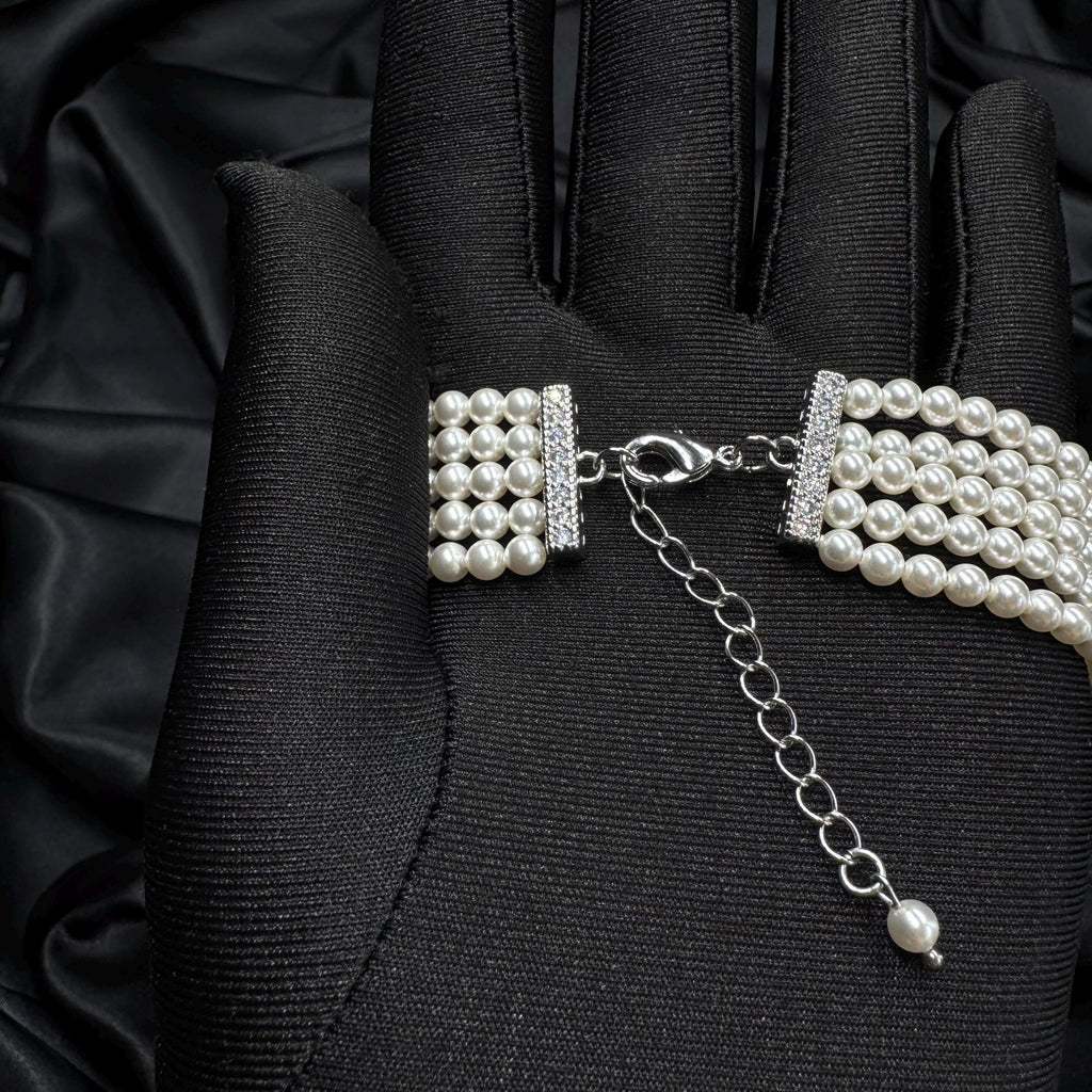Bridal Pearl Choker Necklace Wedding Jewelry Elegant White Multi Strand Layered Minimalist Design Dainty Accessory Formal Event Neck Piece