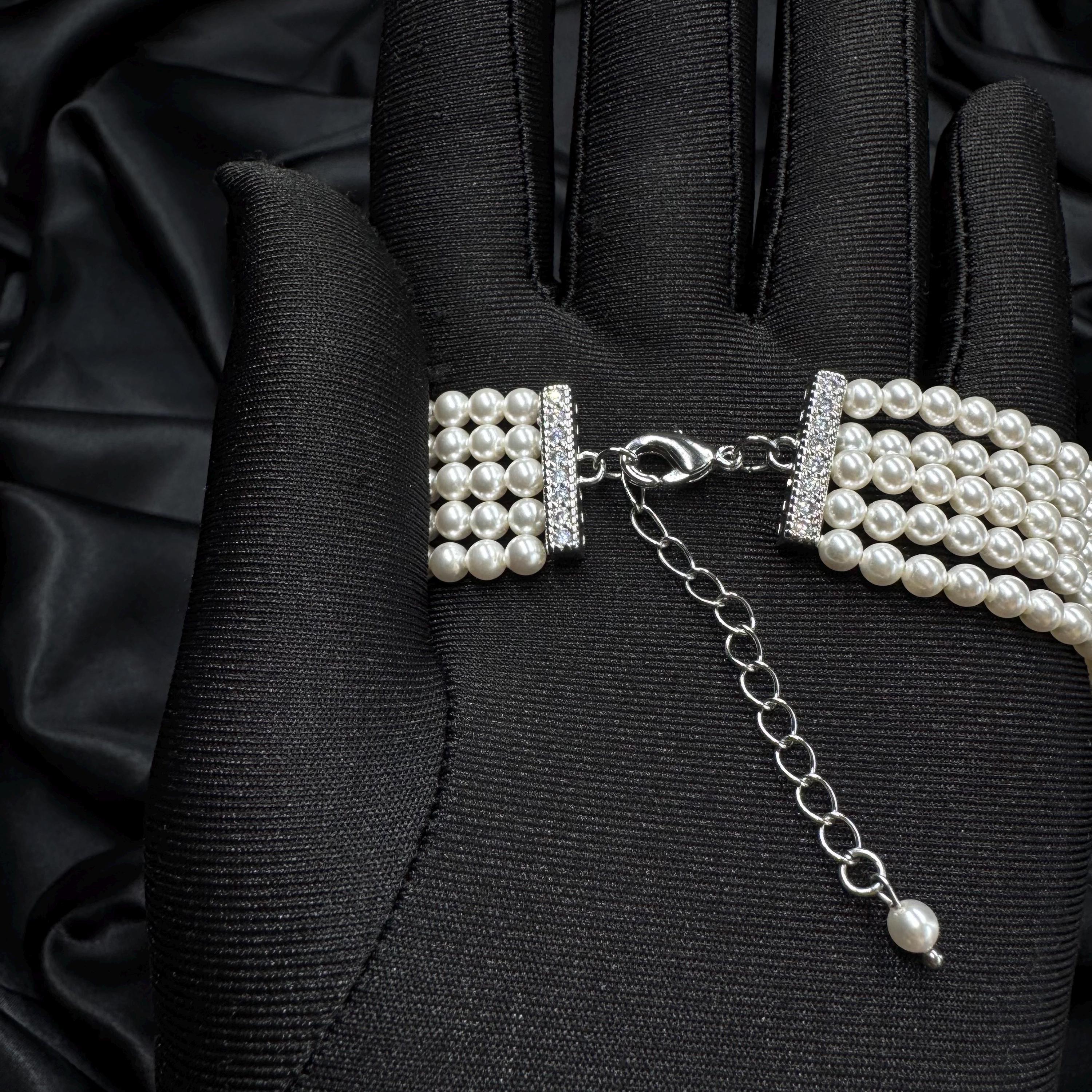 Bridal Pearl Choker Necklace Wedding Jewelry Elegant White Multi Strand Layered Minimalist Design Dainty Accessory Formal Event Neck Piece
