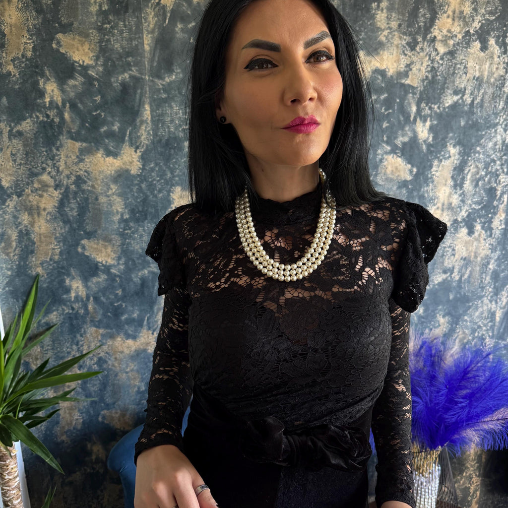 Mothers Day Gift Idea Triple Pearl Necklace Layered Costume Jewelry Elegant Statement Piece Luxury Accessory Formal Event Wear Ivory Crystal Pearls Rhinestone Clasp Gold Embellished Design Special Celebration Present Classic Vintage Style