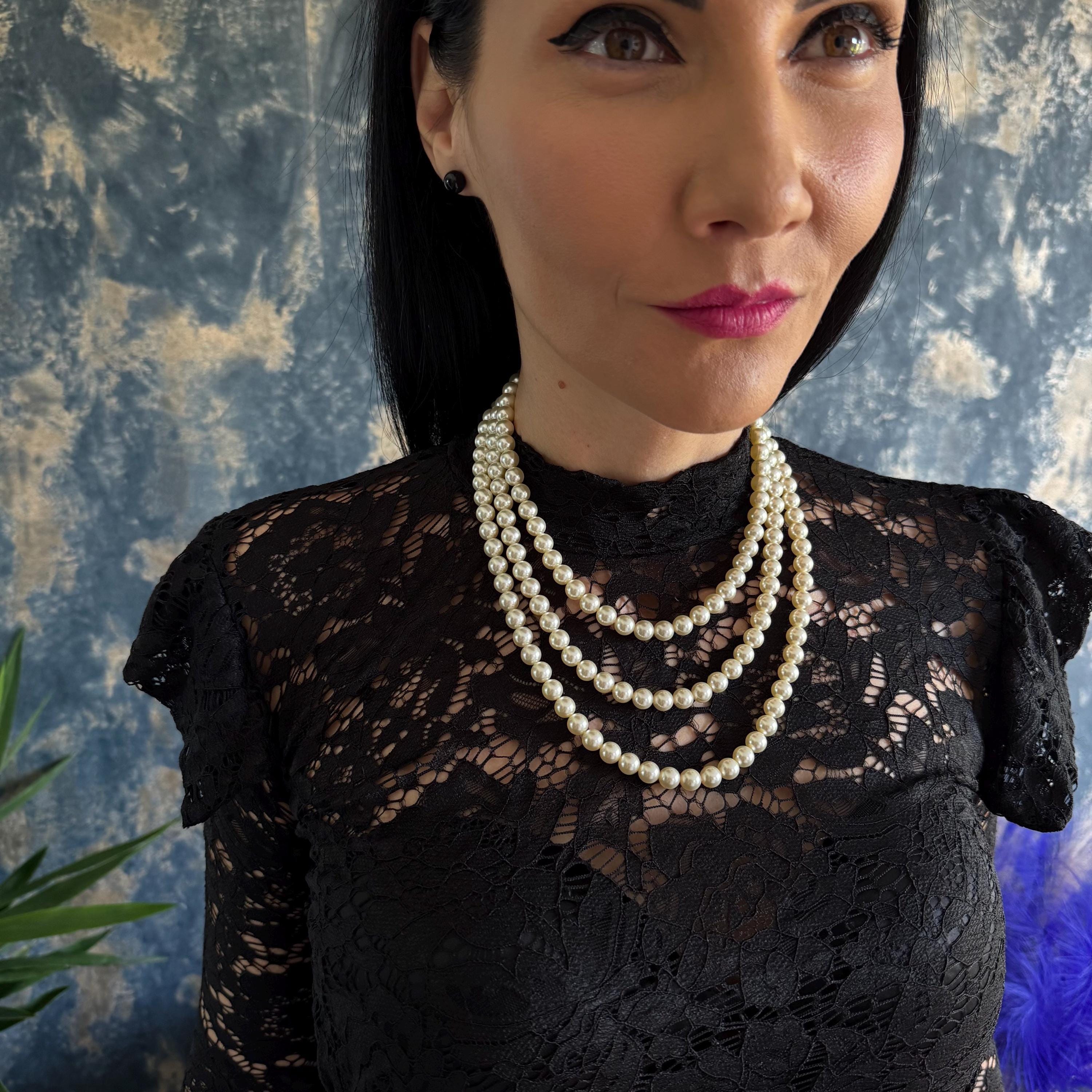 Crystal Pearl Necklace Bridal Jewelry Wedding Accessory Elegant Design Multi Layer Cascade Style Classic Statement Piece Gold Clasp Detail Formal Wear Collection Wedding Day Essential Glamorous Look Timeless Beauty Special Occasion Jewelry