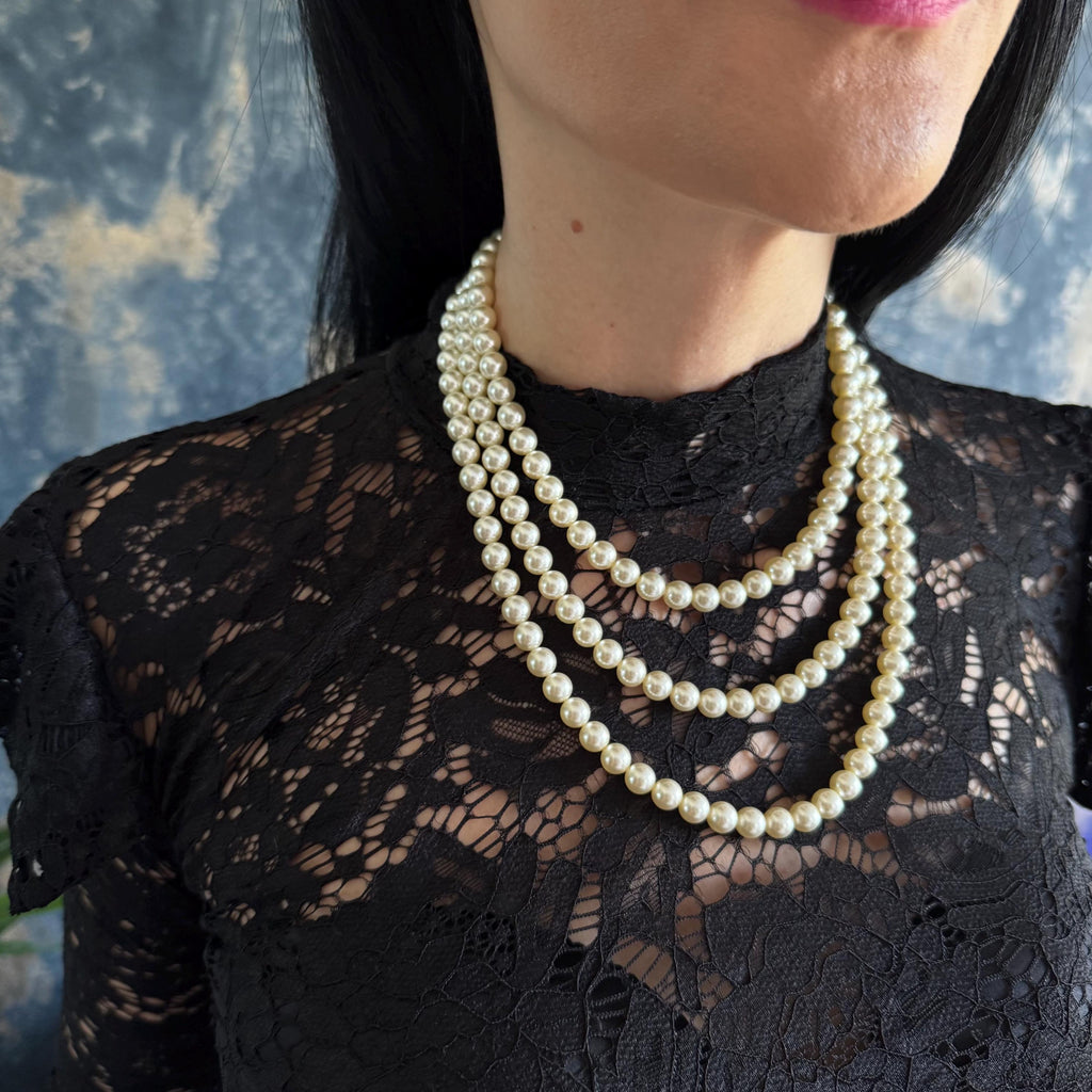 Elegant Crystal Necklace Pearl Detail Design Multi Layer Cascade Style Versatile Jewelry Piece Wedding Day Essential Formal Event Accessory Special Occasion Wear Classic Statement Collection Gold Clasp Finish Beautiful Craftsmanship Premium