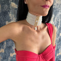 Pearl Choker Necklace Bridal Jewelry Wedding Accessory Victorian Style Statement Piece Elegant Multi Strand Design Shell Pearls Teardrop Pendant Luxury Collection Formal Event Wear Special Occasion Jewelry Sophisticated Handcrafted Quality