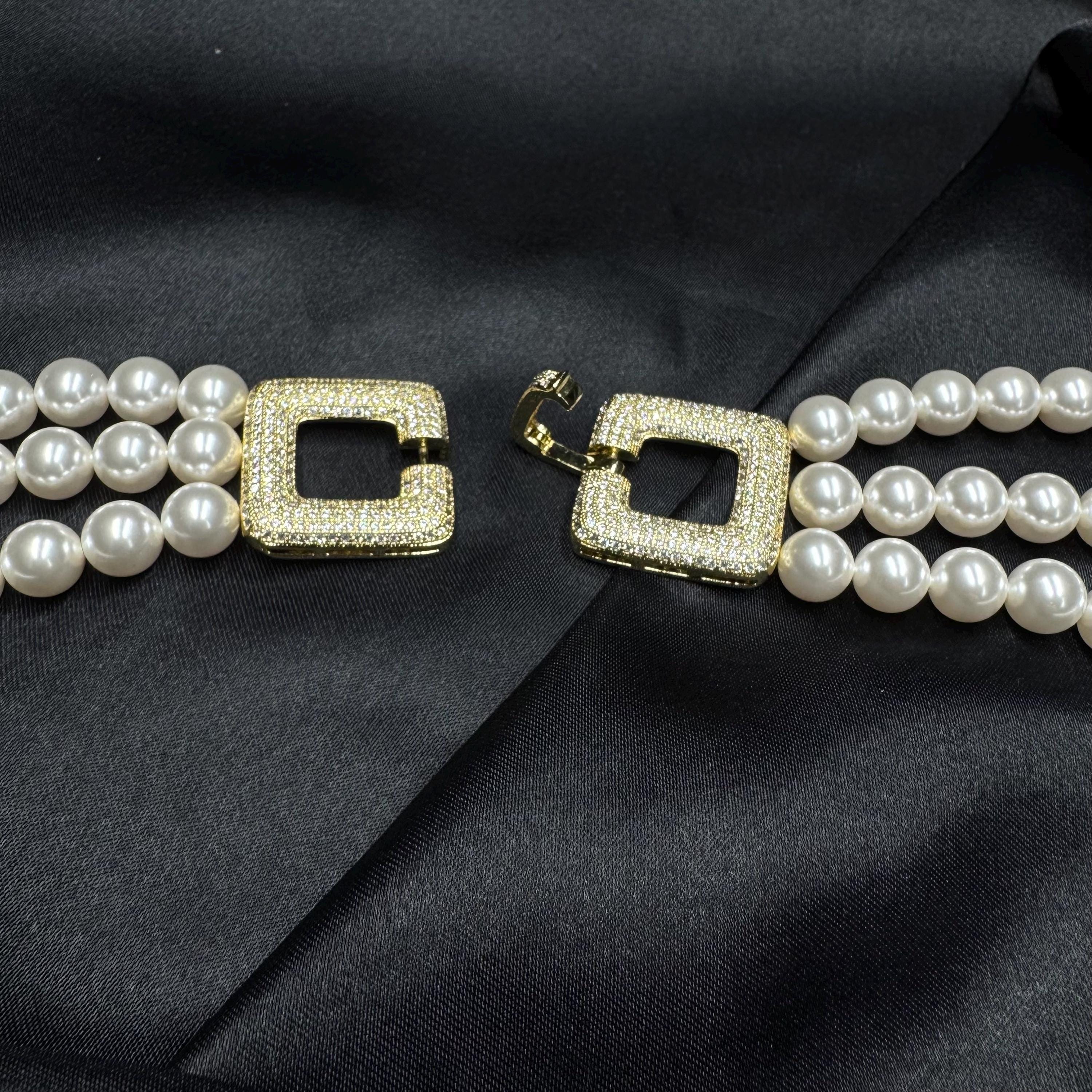 Layered Pearl Necklace Earring Set Classic Cascade Vintage Style Jewelry Accessory Elegant Event Formal Wear Gold Multi Layer 1920 Party