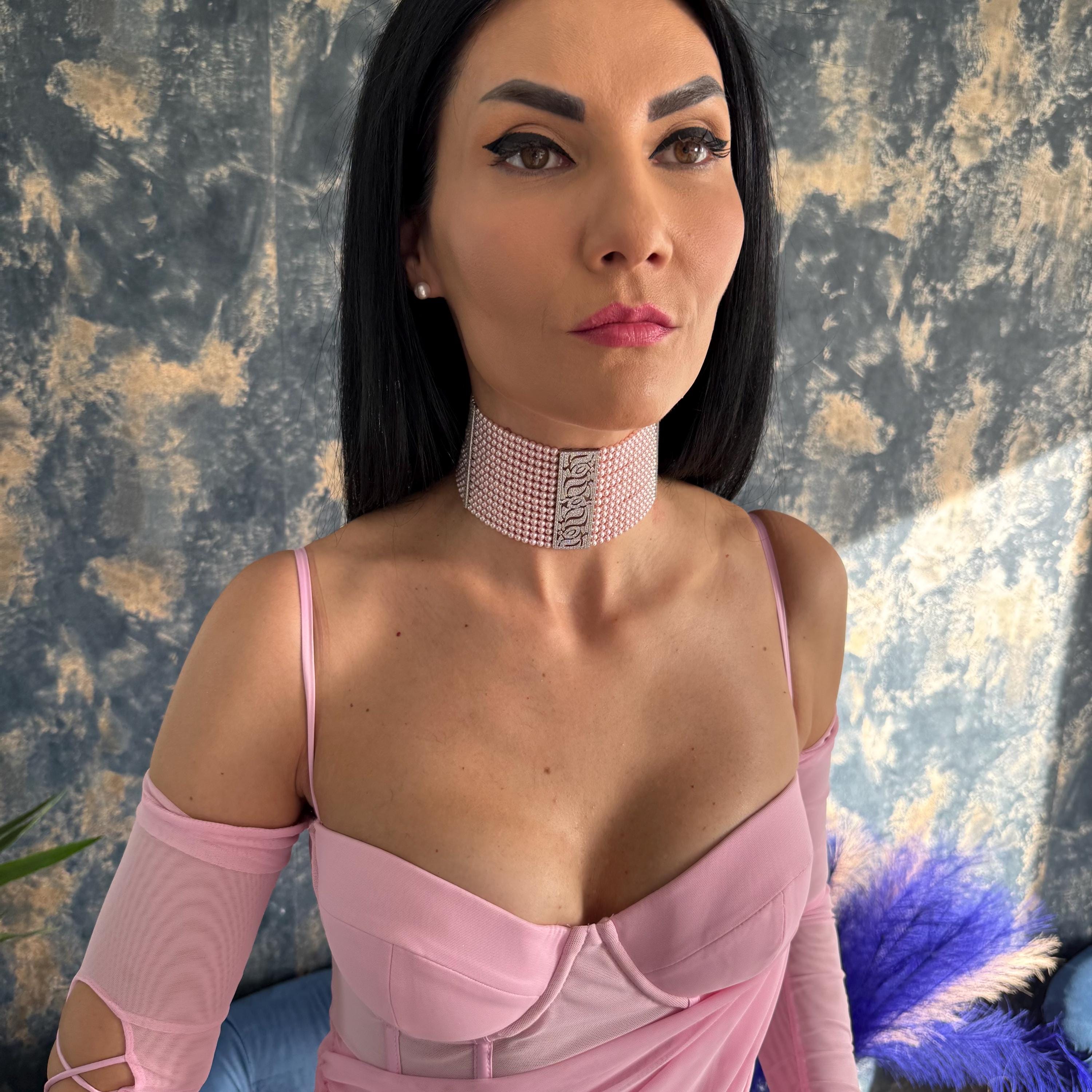Adjustable Choker Necklace Rhinestone Crystal Design Pearl Accent Details Custom Length Feature Perfect Fit Guarantee Handmade Elegant Jewelry Premium Quality Construction Platinum Plated Centerpiece Zircon Embellished Clasp Wedding