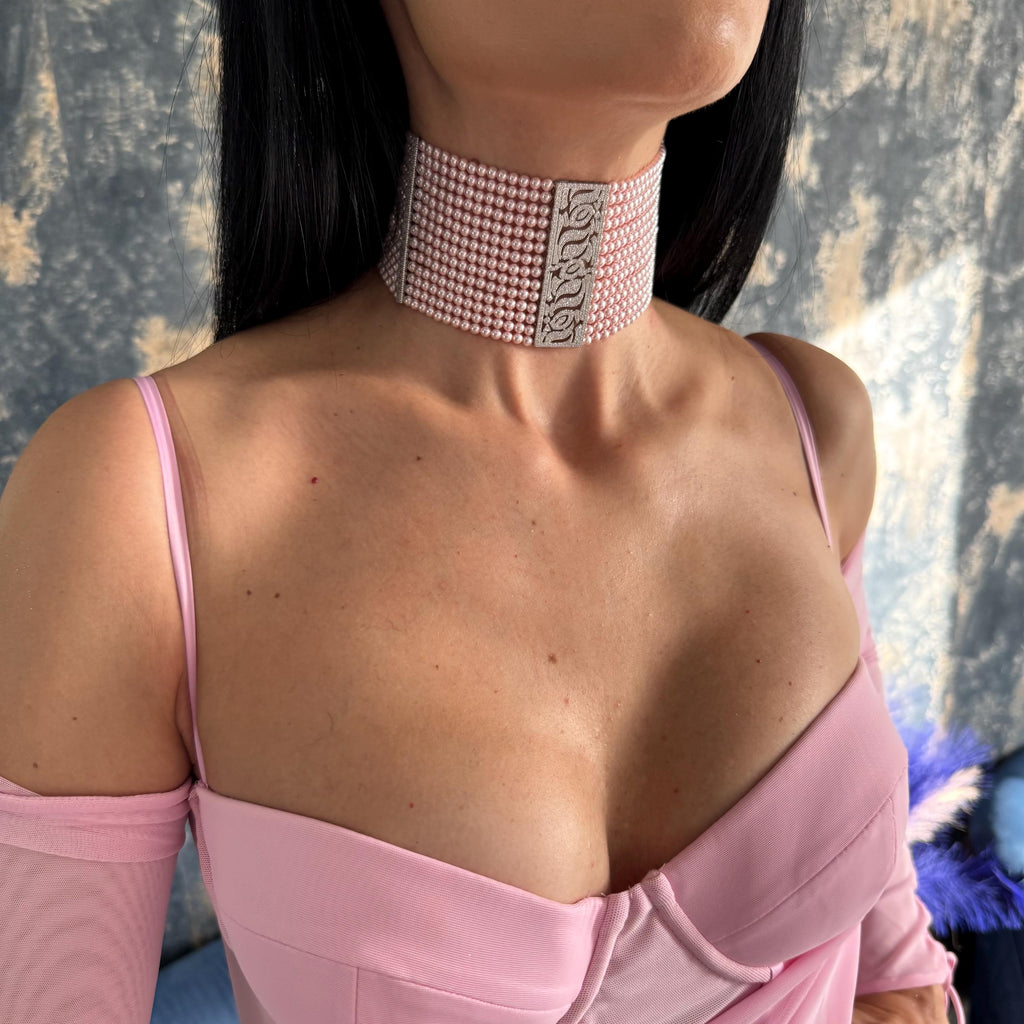 Rhinestone Choker Necklace Crystal Pearl Design Handmade Elegant Collection Wedding Accessory Bridal Jewelry Set Premium Quality Construction Adjustable Length Comfort Perfect Fit Luxury Statement Piece Platinum Plated Centerpiece Zircon