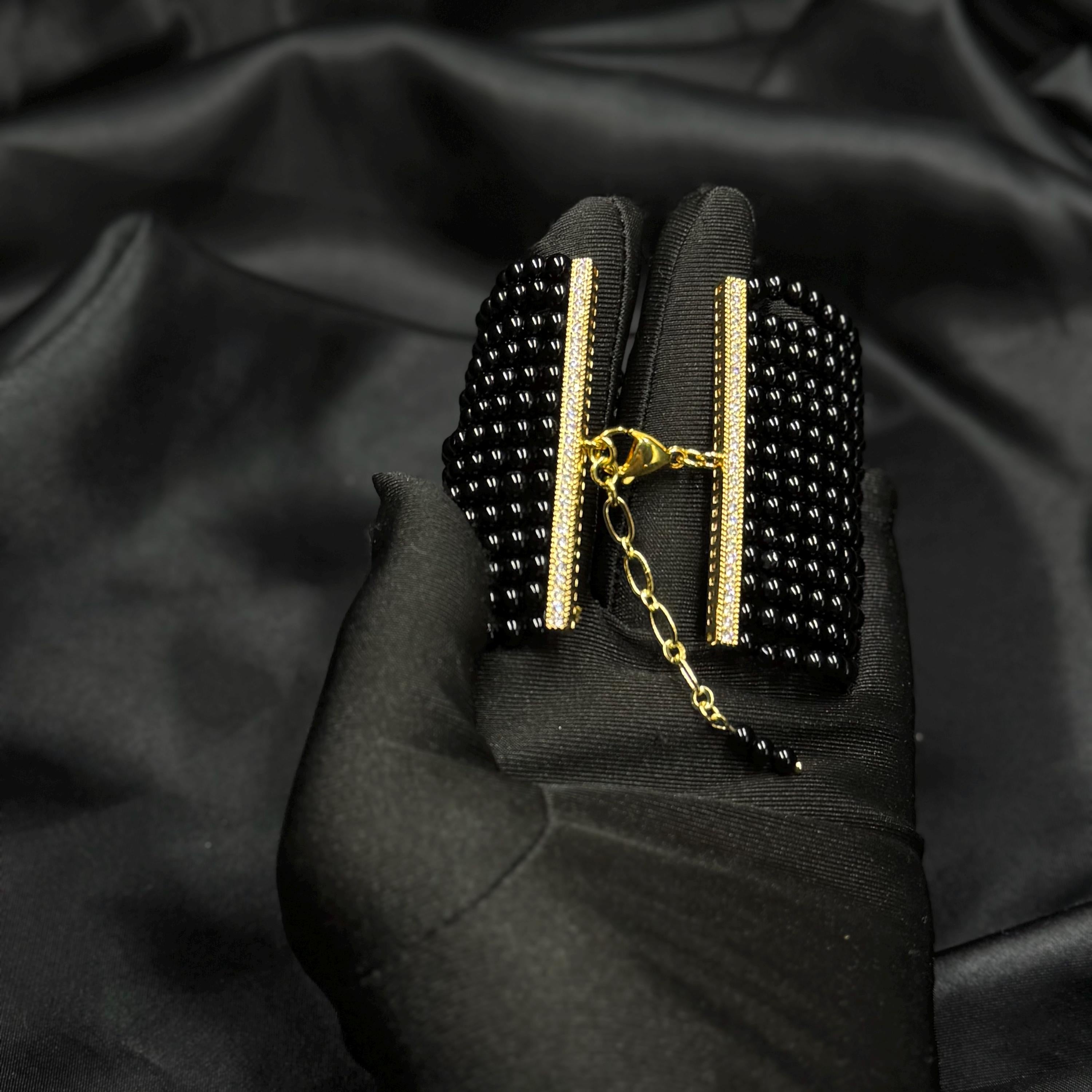 Premium Jewelry Collection Black Agate Choker Gothic Cross Design Gold Plated Elements Crystal Details Zircon Accents Statement Collar Piece Elegant Neck Adornment Handcrafted Quality Construction Adjustable Length Options Evening Wear