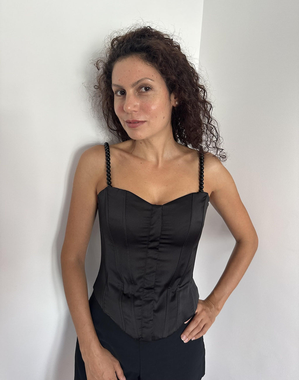 Fashion Detail Sophisticated Black Dress Strap Pearl Beaded Design Shoulder Jewelry Elegant Accessory Removable Attachable Option Evening Wear Enhancement Glamour Upgrade Formal Occasion Ready Versatile Style Customizable Look Dress