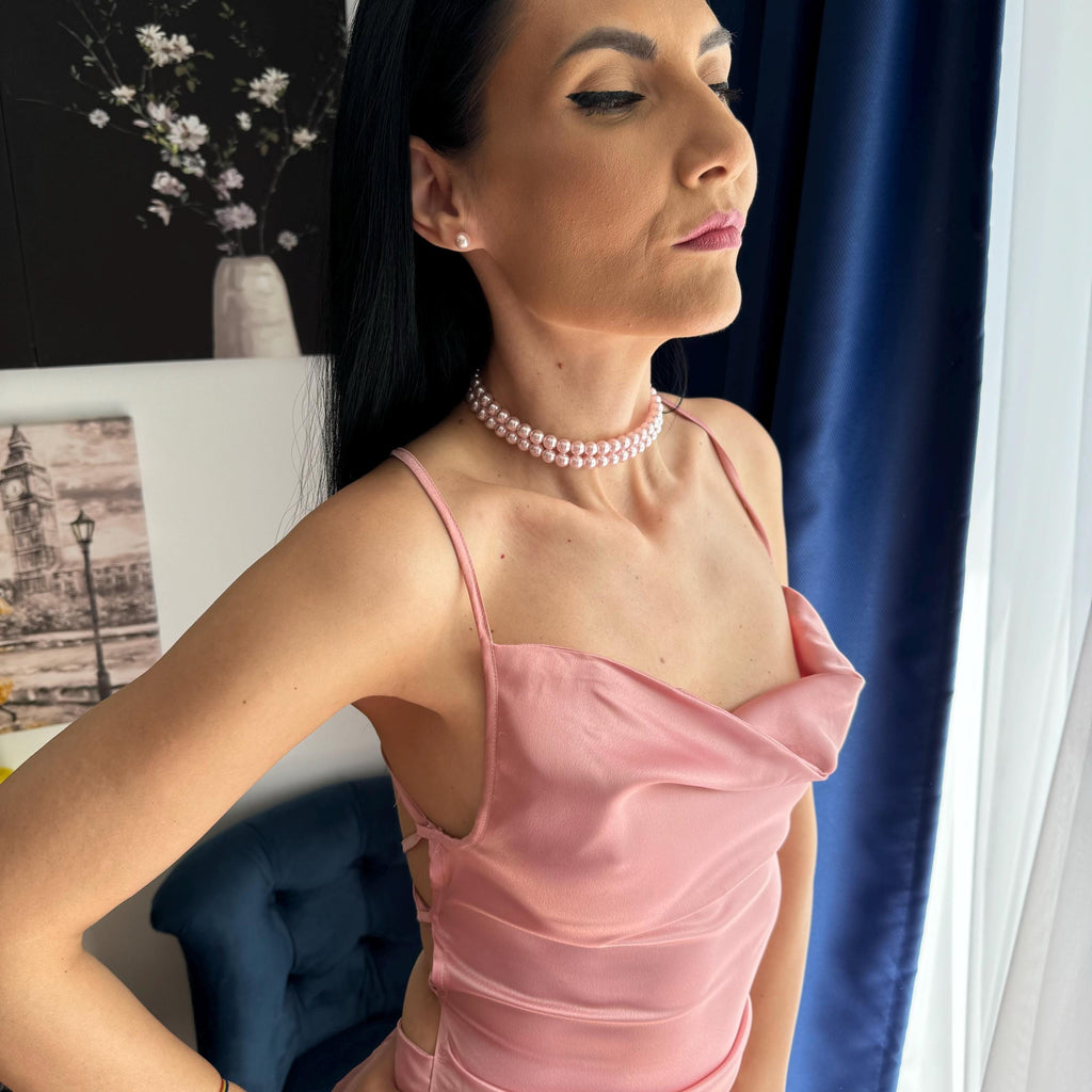 Elegant Pink Pearls Layered Choker Adjustable Necklace Design Two Strand Style Swarovski Quality Pearls Gold Plated Hardware Wedding Jewelry Collection Bridesmaid Gift Idea Special Occasion Accessory Feminine Look Creator Versatile Wardrobe