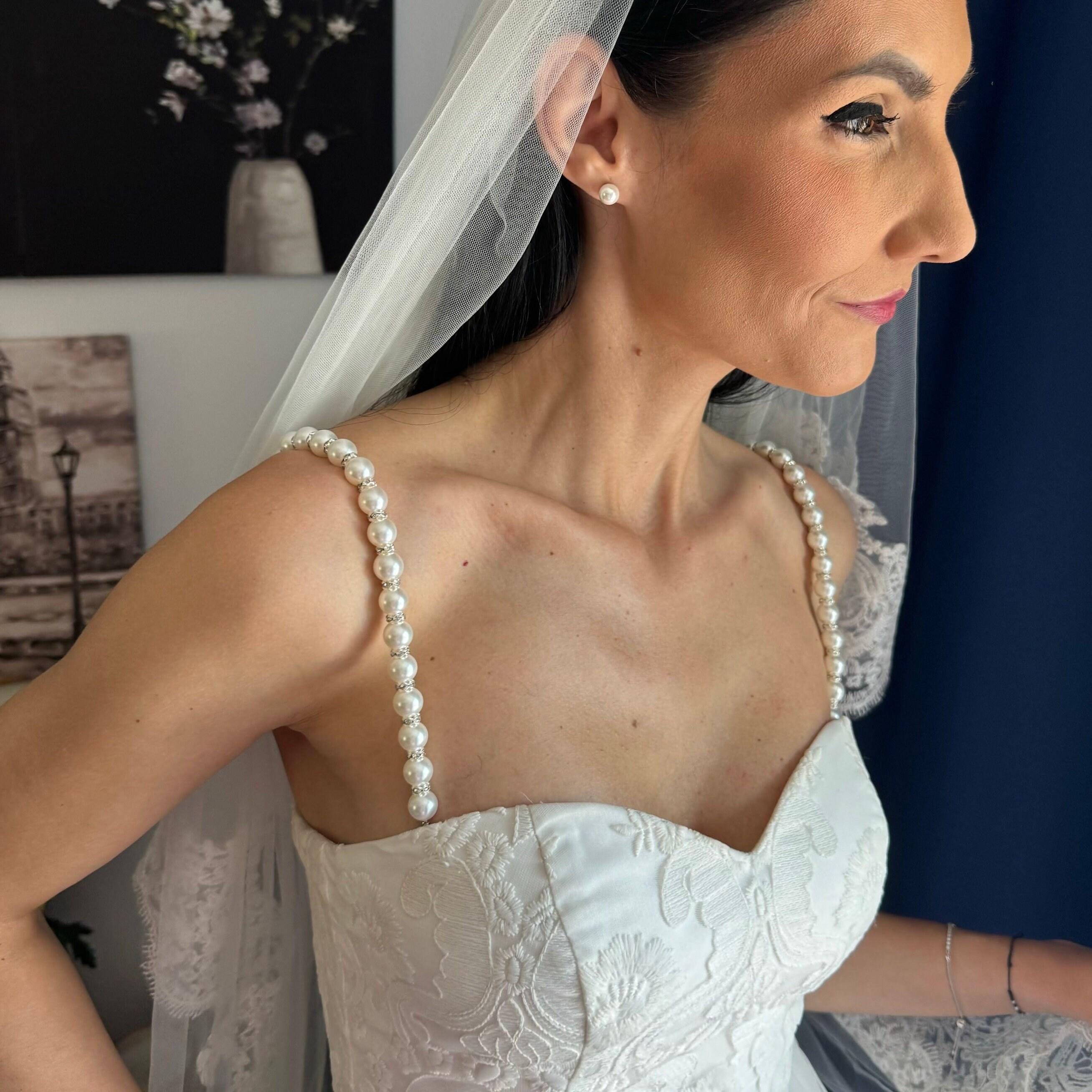 Elegant Shoulder Jewelry Straps Pearl Dress Accessory Collection Bridal Wedding Enhancement Beautiful White Shell Pearl Design Premium Quality Construction Sophisticated Formal Event Essential Perfect Dress Transformation Solution Luxurious
