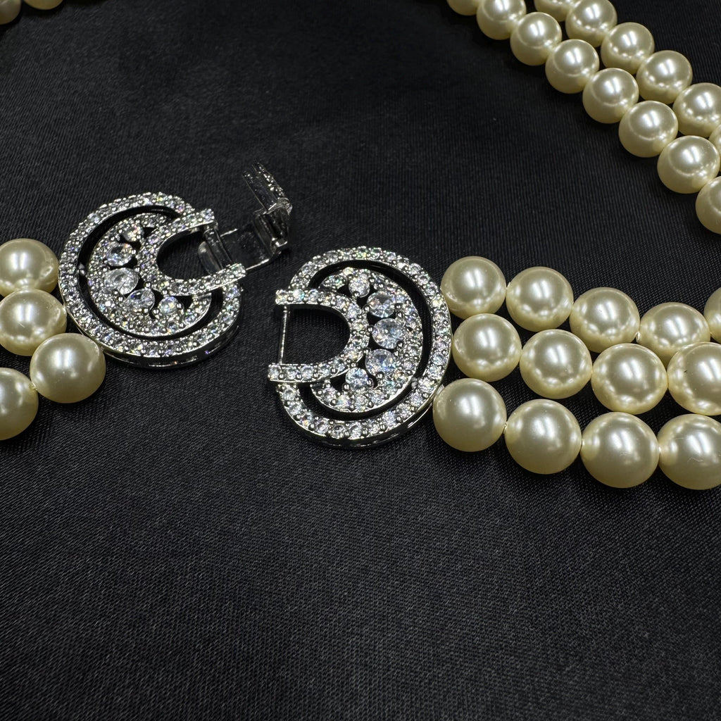 Vintage Style Pearl Necklace – Triple Strand Layered Ivory Costume Jewelry