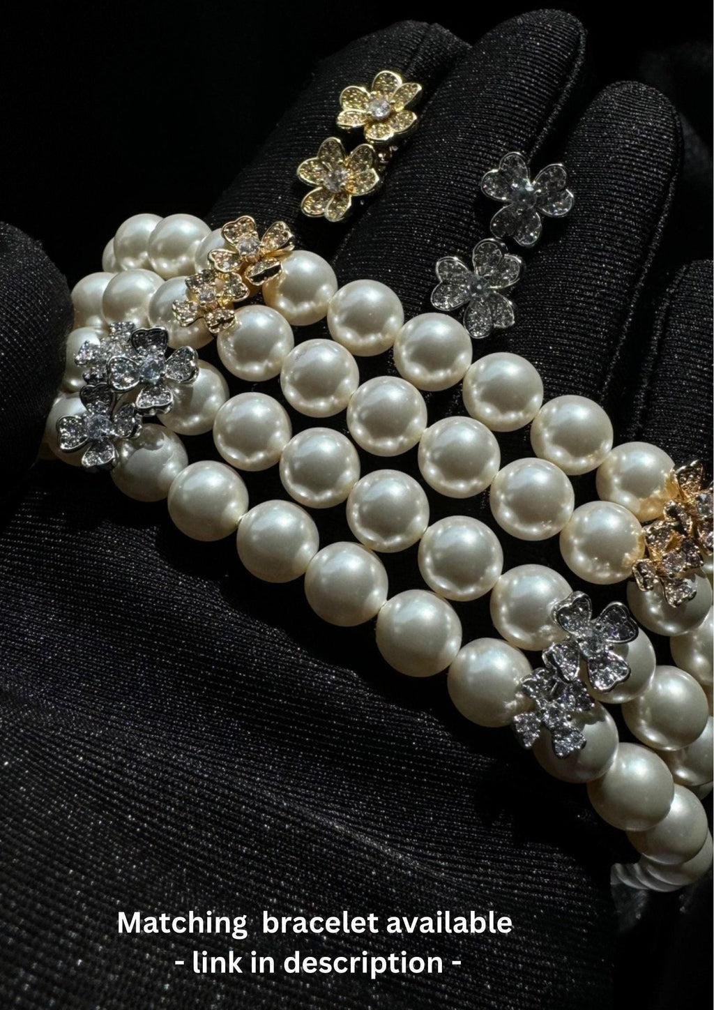 Multi Strand Pearl Choker Layered Necklace Design White Crystal Collection Bridal Jewelry Set Wedding Accessory Essential Diamante Flower Spacers Elegant Formal Style Gold Platinum Plated Elements Adjustable Length Option Special Occasion