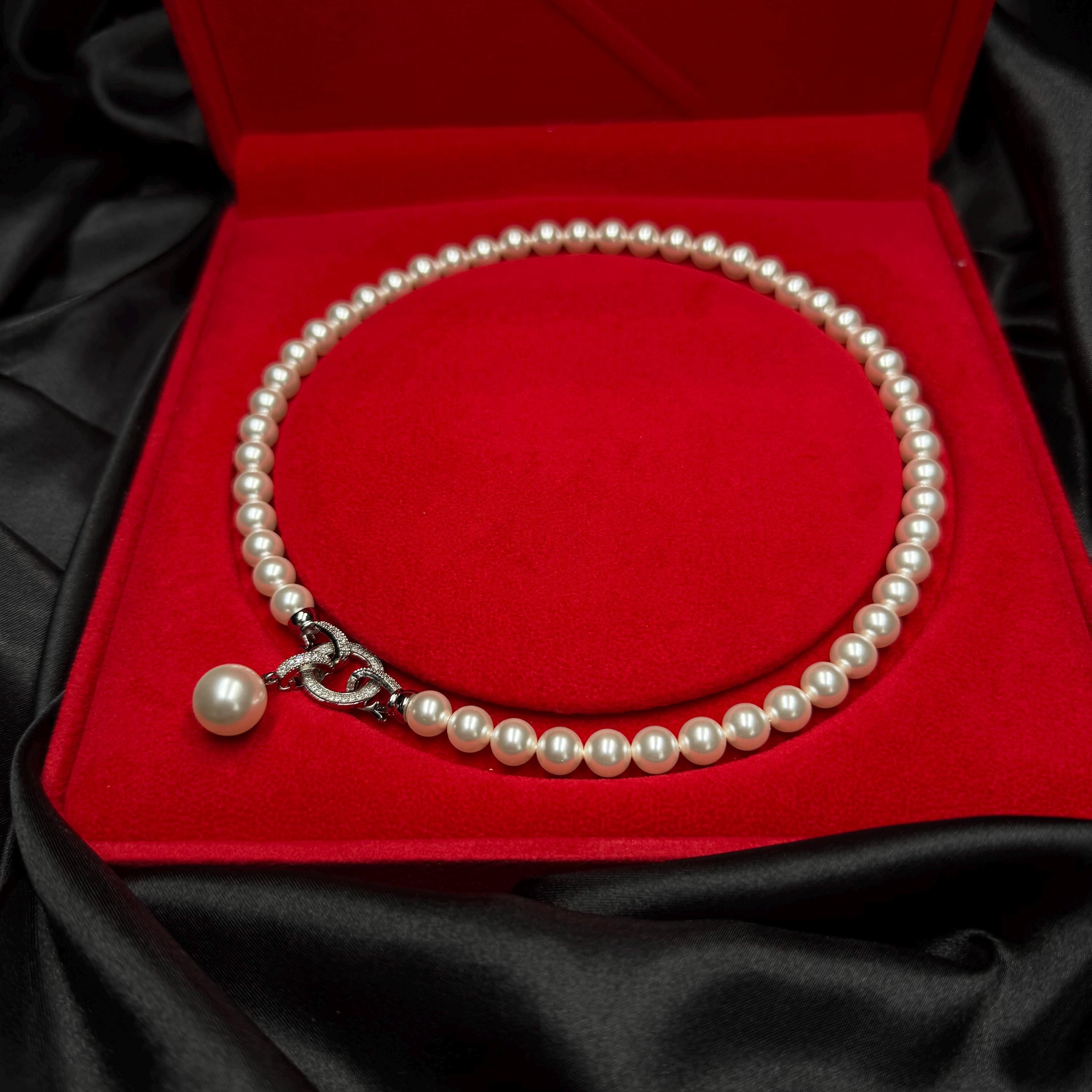 Crystal Pearl Necklace Drop Pendant Design Elegant Jewelry Collection Wedding Accessory Formal Wear Option Everyday Style Piece Gold Chain Option Decorative Clasp Detail Premium Quality Construction Perfect Gift Idea Anniversary Present