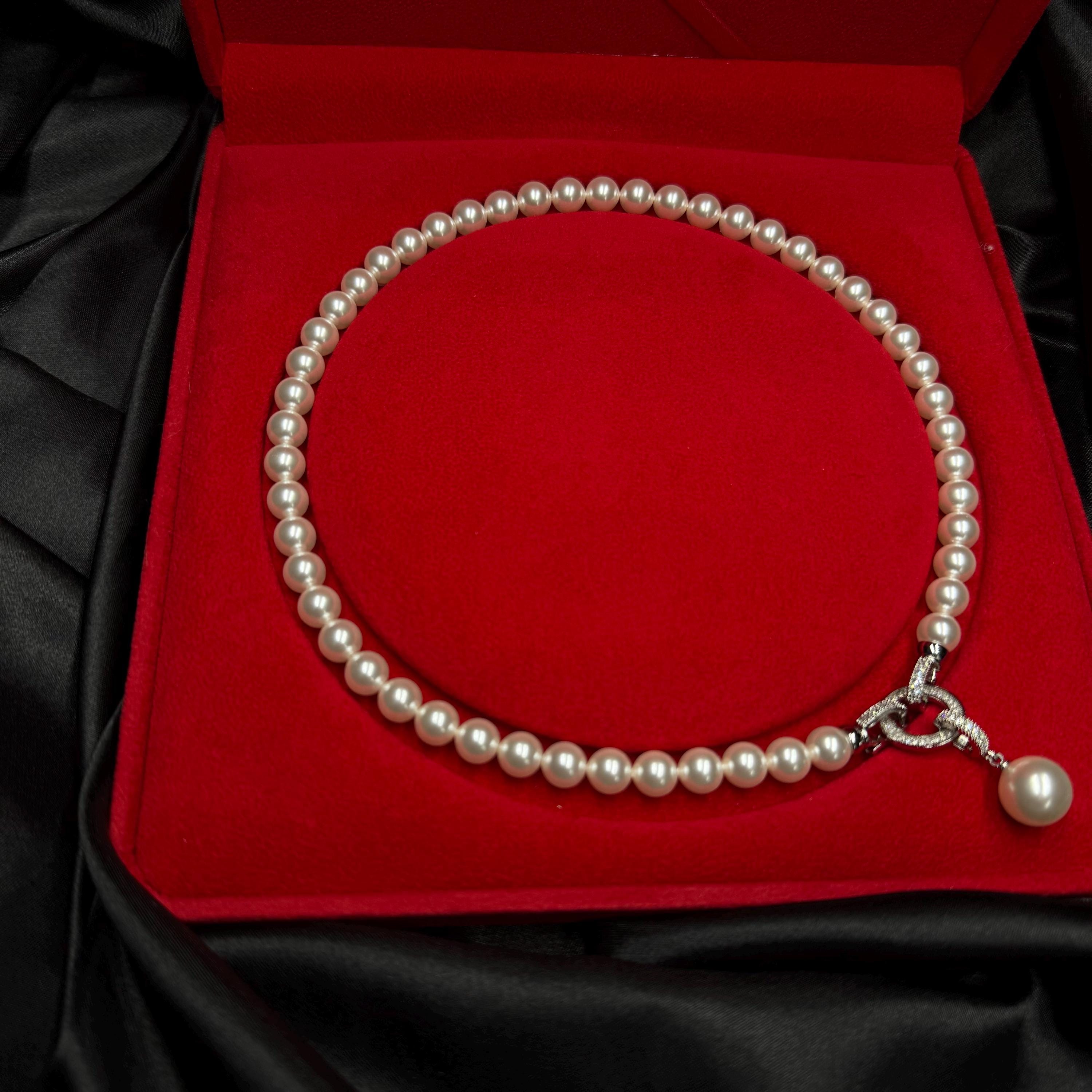 Pearl Necklace in Luxury Box Gold Pendant Valentine's Day Jewelry Gift for Women