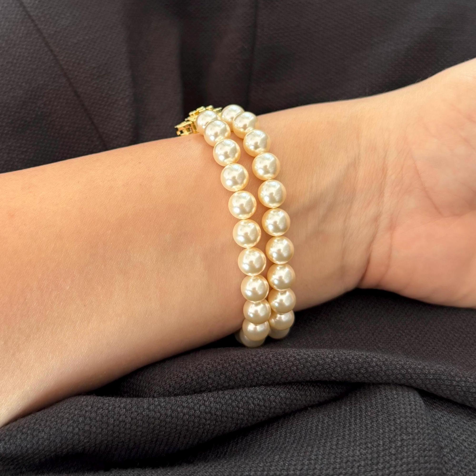 Crystal Pearl Bracelet Double Strand Design Elegant Wedding Jewelry Bridal Accessory Collection Vintage Style Clasp Formal Event Essential Ivory Color Beads Gold Hardware Details Multiple Length Options Premium Quality Construction Special