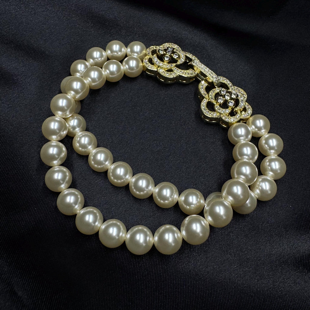 Wedding Jewelry Collection Double Strand Bracelet Pearl Crystal Design Bridal Accessory Essential Vintage Style Elegance Ivory Color Beads Gold Plated Hardware Formal Event Piece Multiple Length Options Premium Quality Construction Special