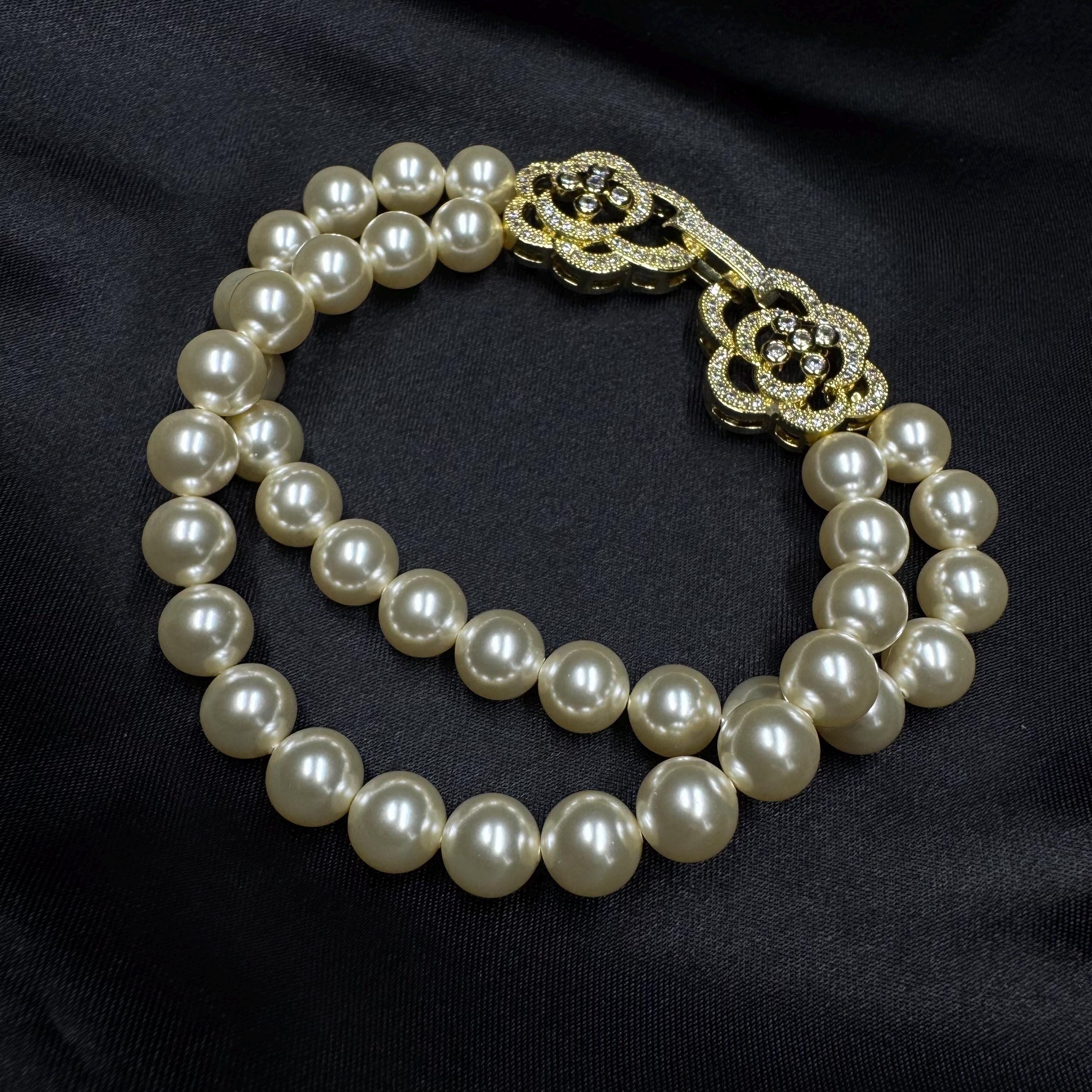Wedding Jewelry Collection Double Strand Bracelet Pearl Crystal Design Bridal Accessory Essential Vintage Style Elegance Ivory Color Beads Gold Plated Hardware Formal Event Piece Multiple Length Options Premium Quality Construction Special