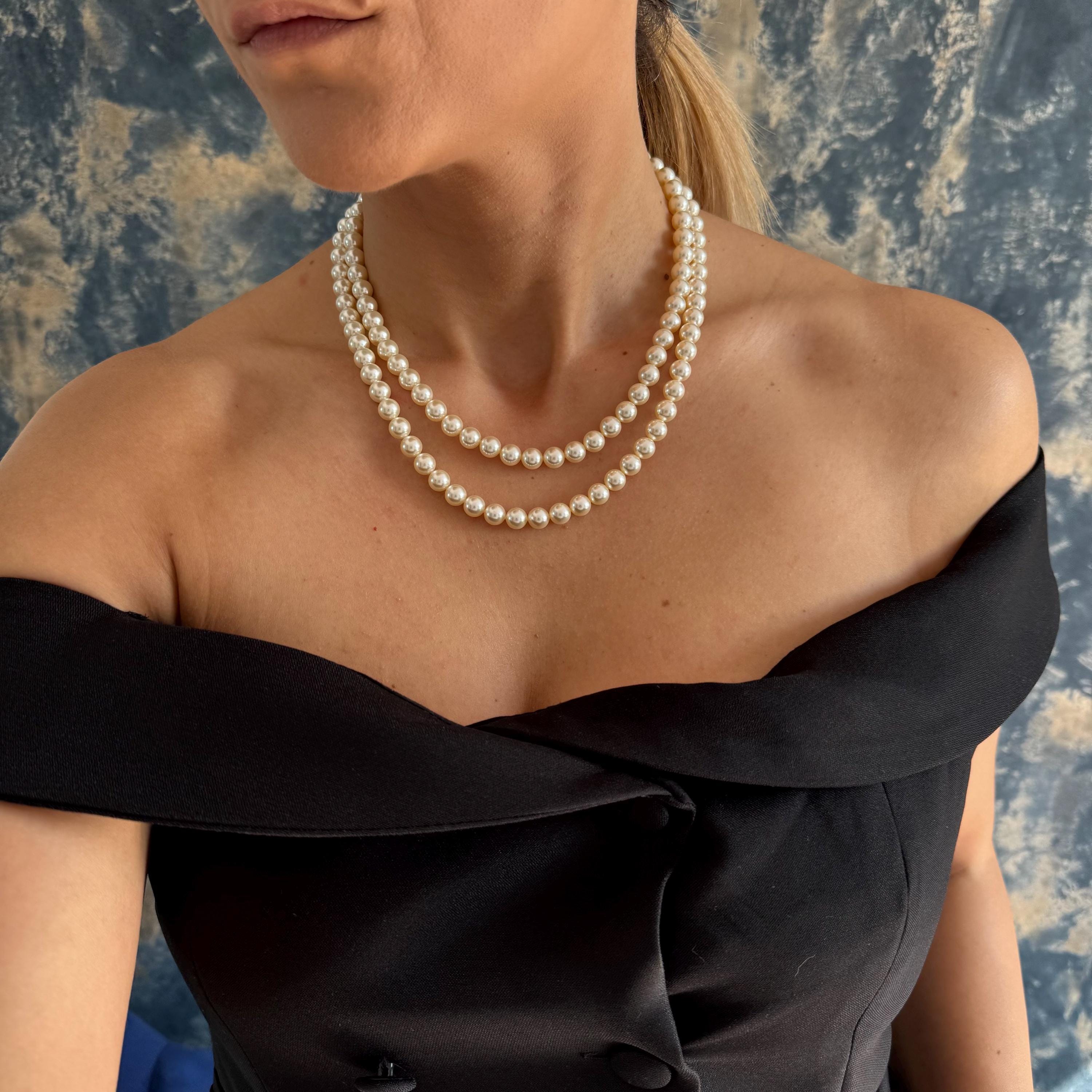 Swarovski Crystal Pearl Necklace Multi Layer Design Elegant Formal Jewelry Vintage Evening Accessories Layered Pearl Collection Wedding Guest Necklace Special Occasion Gift Classic Timeless Style Mother Day Present Anniversary Jewelry