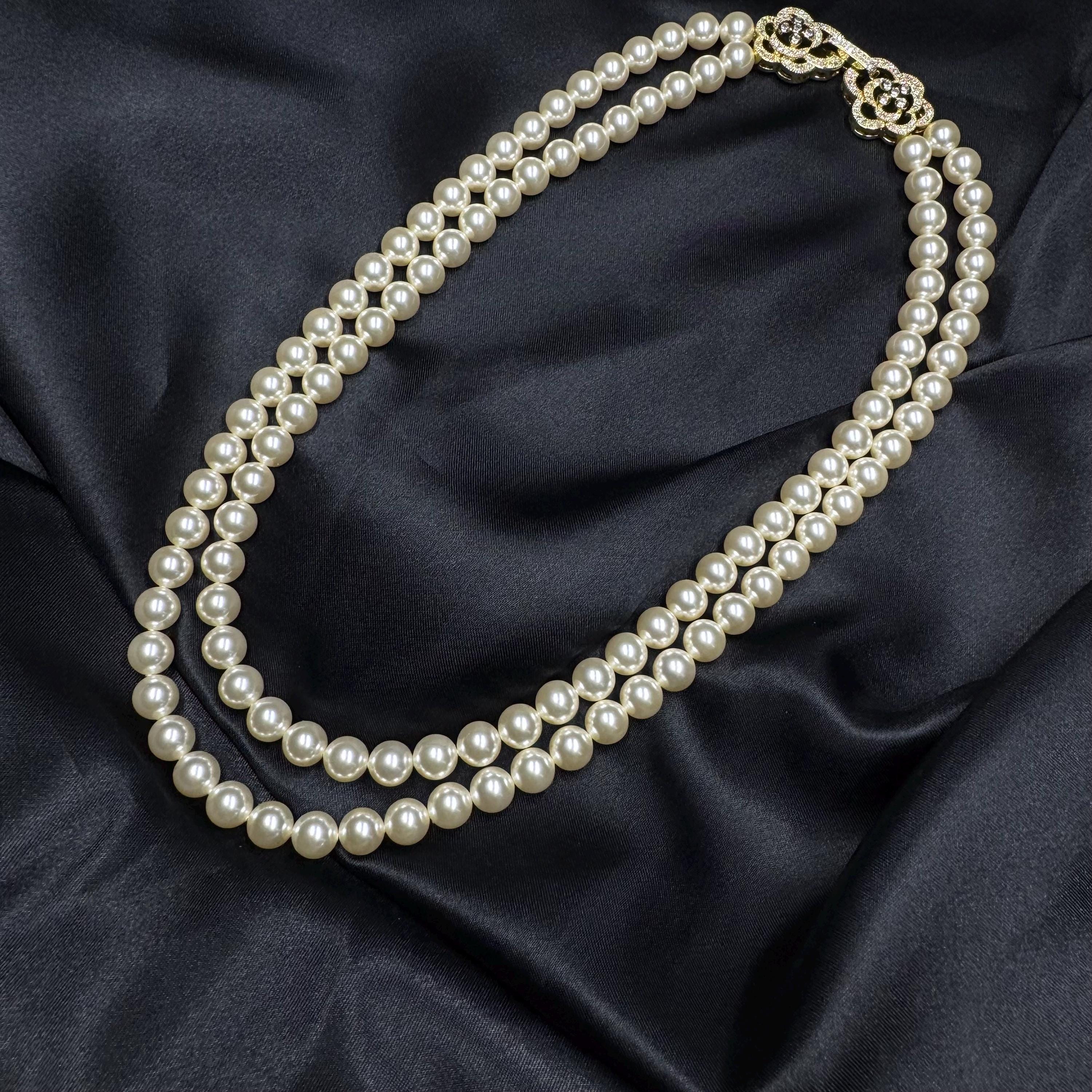 Double Layer Pearl Necklace Vintage Style Accessory Ivory Gold Jewelry Elegant Design Costume Party Accessories Formal Wear Multi Strand