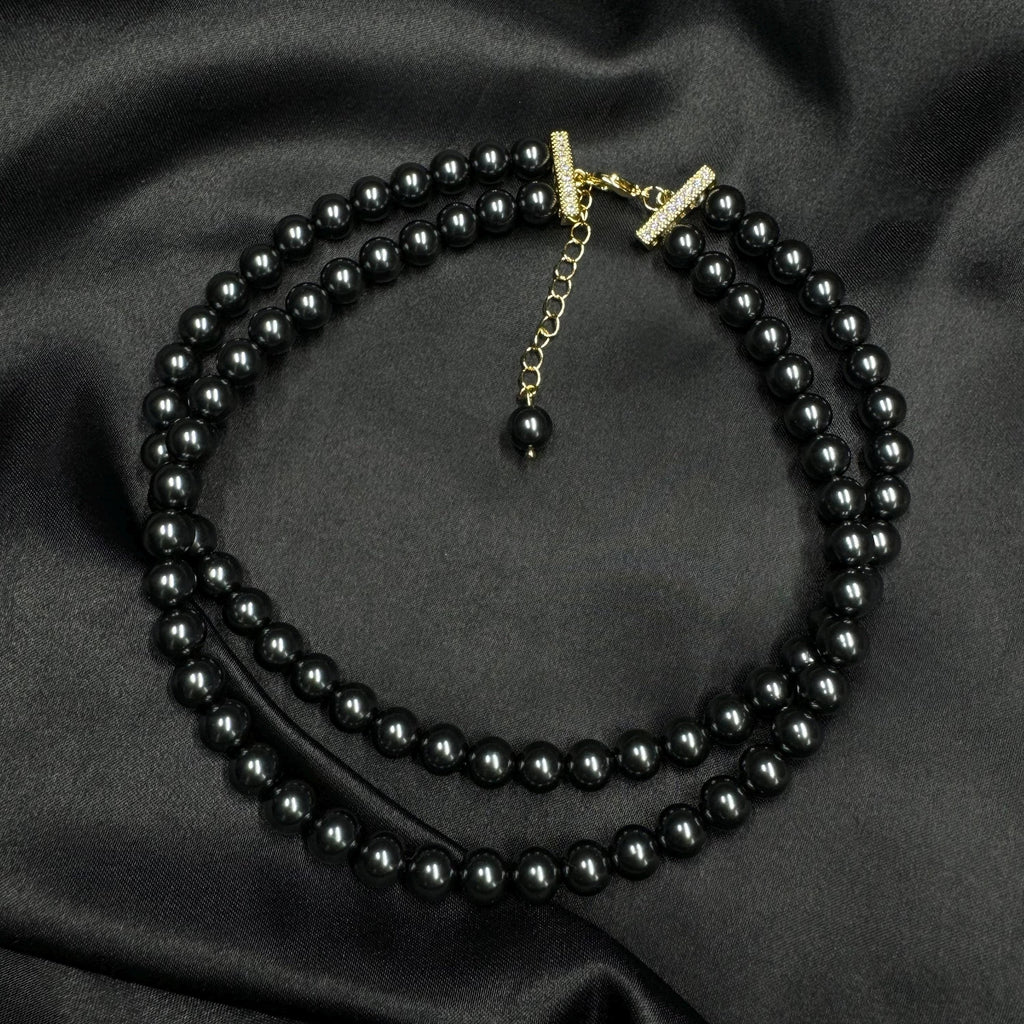 Black Pearl Choker Necklace Layered Pearl Jewelry Accessory Gift Mothers Day Evening Elegance Multi Strand Pearl Double Strand Gothic Style