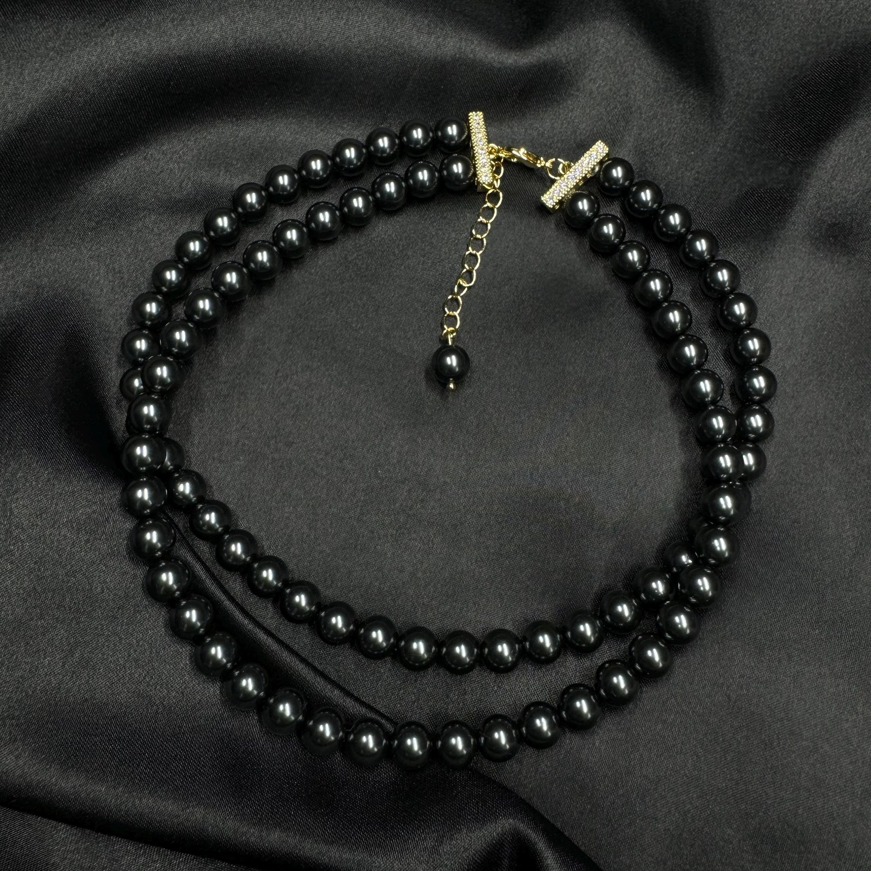 Black Pearl Choker Necklace Layered Pearl Jewelry Accessory Gift Mothers Day Evening Elegance Multi Strand Pearl Double Strand Gothic Style