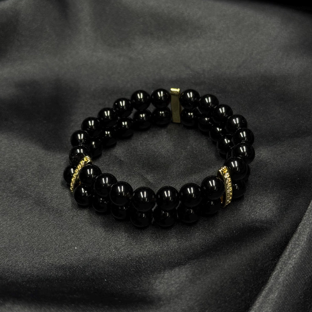 Vintage Style Black Pearl Bracelet Double Strand, Gothic Costume Jewelry