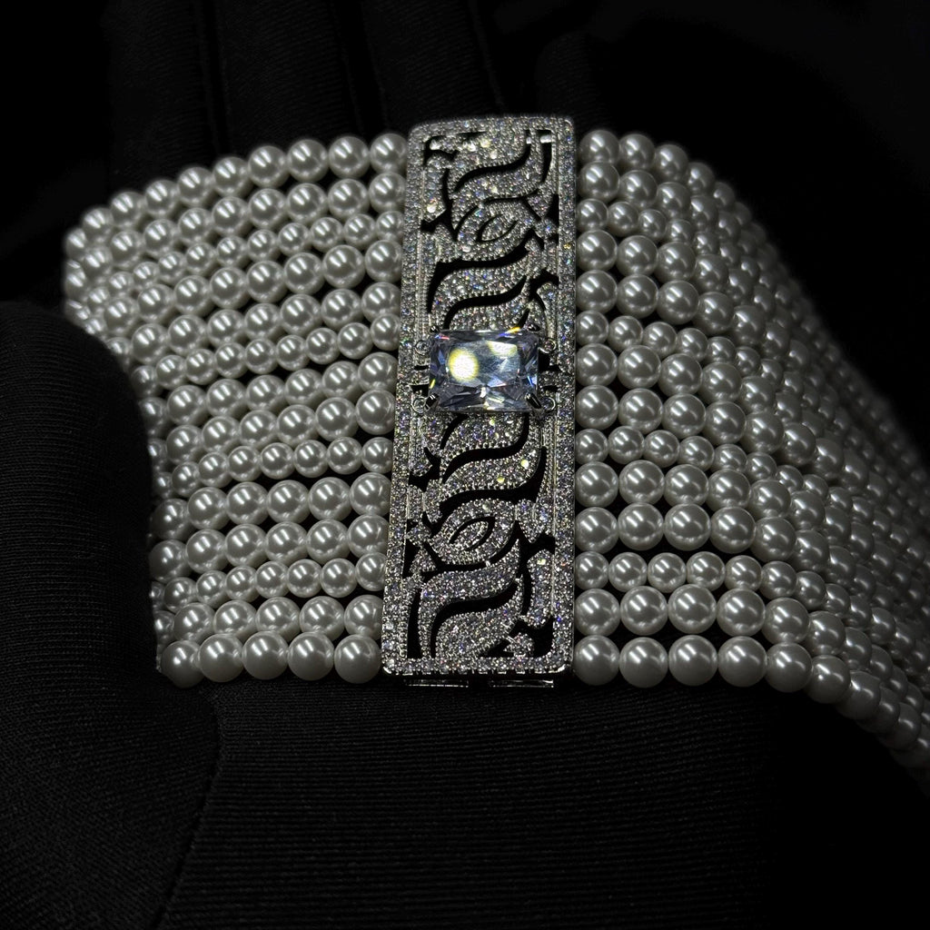 Custom Length Necklace White Pearl Choker Handmade Bridal Jewelry Versatile Wedding Accessory Adjustable Size Option Multi Strand Design Premium Shell Pearls Platinum Plated Elements Zircon Detail Elegant Statement Piece Luxury Formal Look