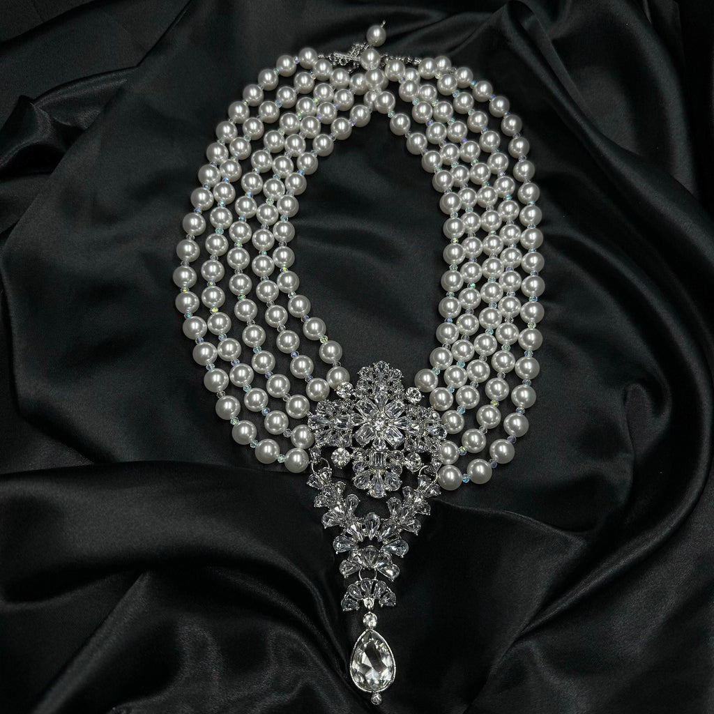 Statement Pearl Necklace Back Drop Jewelry Accessory Formal Wear Gatsby Inspired Art Deco 1920 Luxury Piece Multi Strand Breakfast at Tiffan