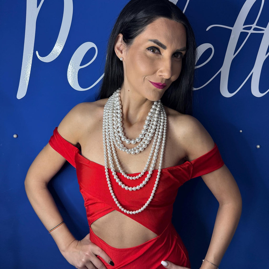Statement Pearl Necklace Chunky Oversized Beads Cascade Design Multilayer Construction Six Strands Collection Wedding Accessory Bridal Jewelry Elegant Style Classic Look Vintage Inspired Fashion Piece Evening Wear Special Occasion Formal