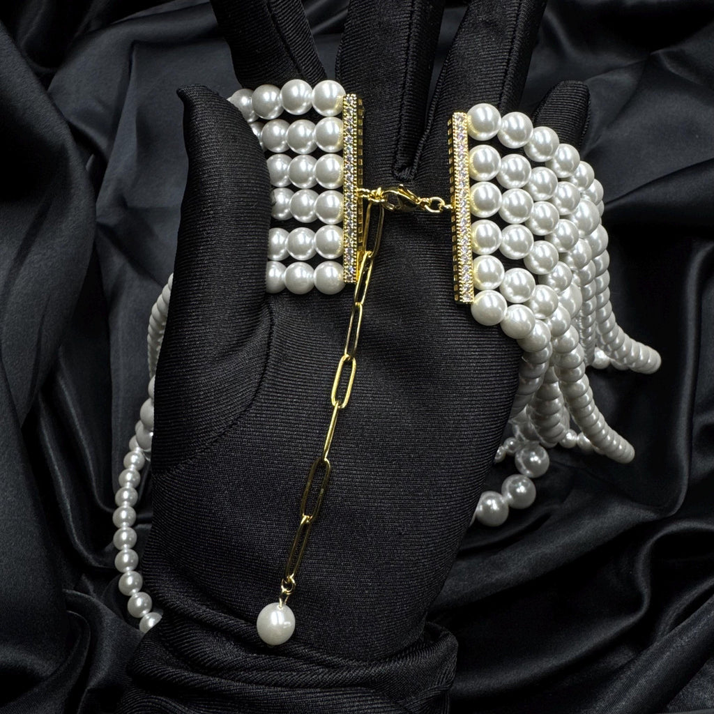 Chunky Pearl Necklace Cascade Design Statement Piece Costume Jewellery Multi Layer Oversized Accessory 1920 Party Elegant Style Classic Look