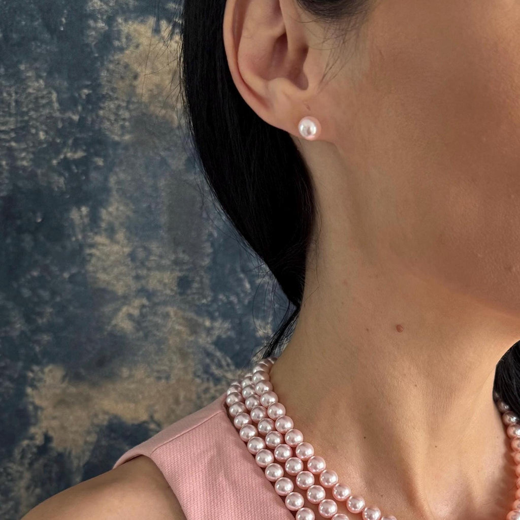 Pink Pearl Earring Gift Her Birthday Bridesmaid Jewelry Wedding Sterling Silver Stud in Box Valentines Day Special Present Elegant Accessory