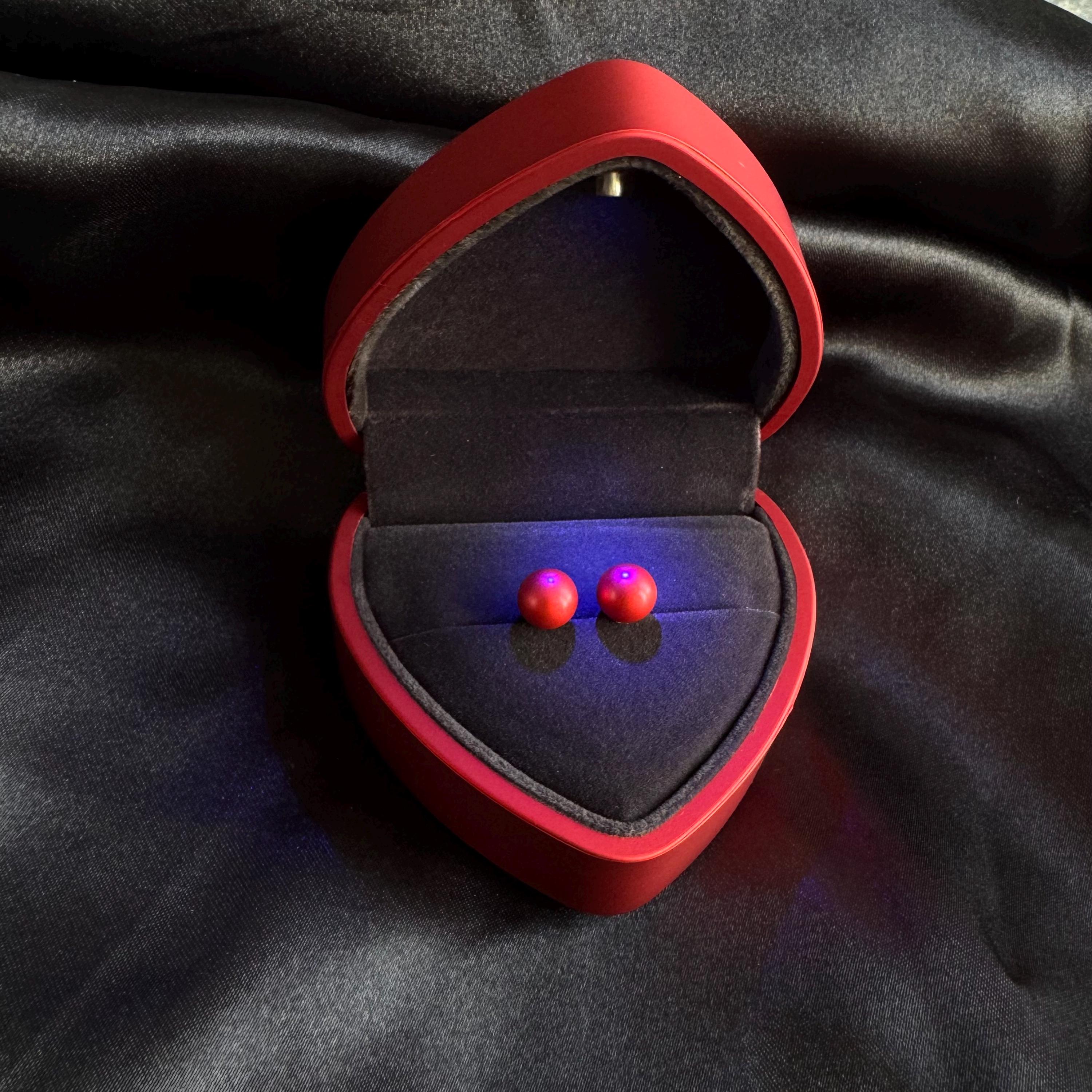 Sterling Silver Studs Red Crystal Pearls Premium Quality Earrings Light Up Heart Box Elegant Jewelry Design Classic Pearl Accessories Perfect Gift Presentation Beautiful Romantic Package Special Occasion Jewelry Timeless Fashion Piece